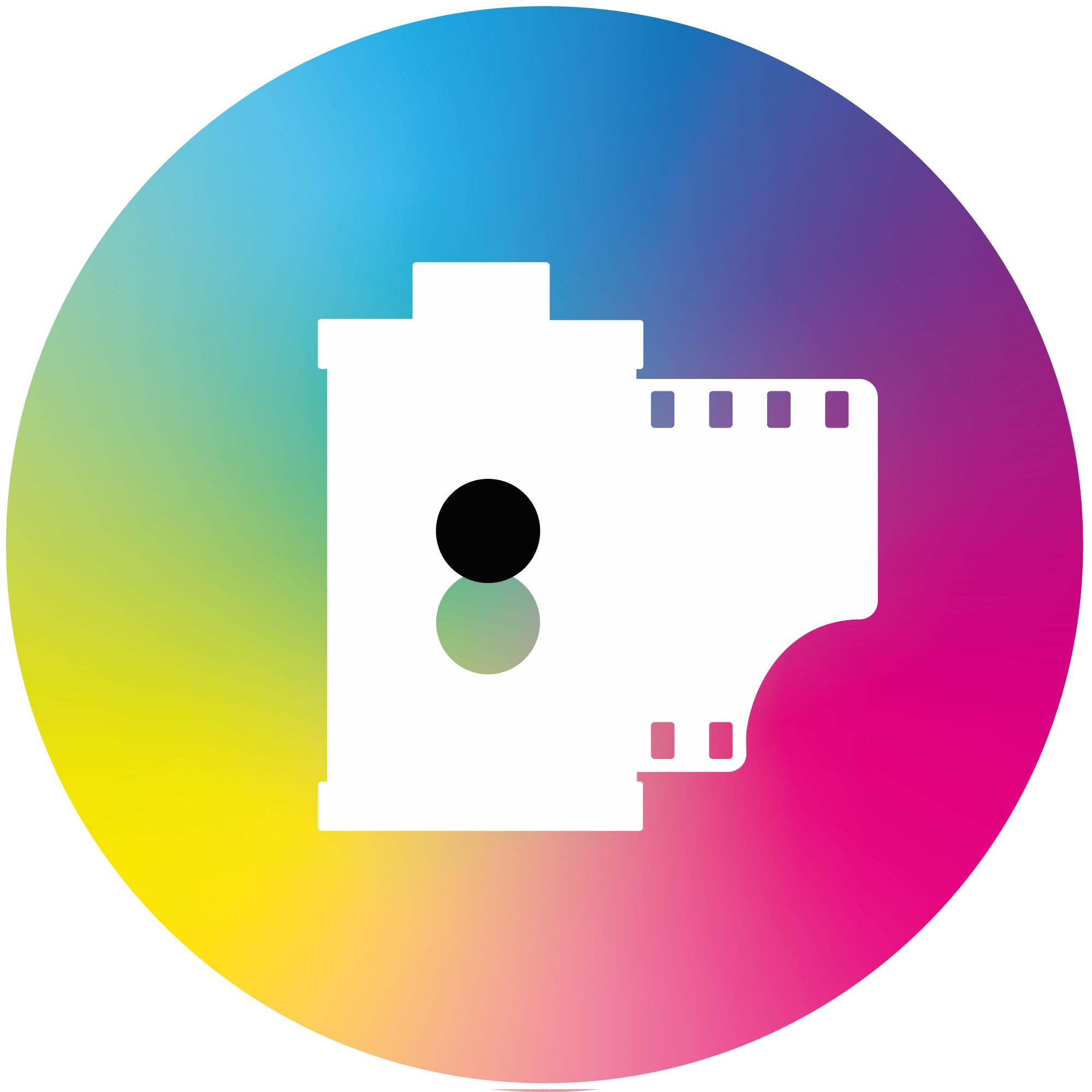 Ilustración de una cámara en silhouette sobre un fondo de colores degradados