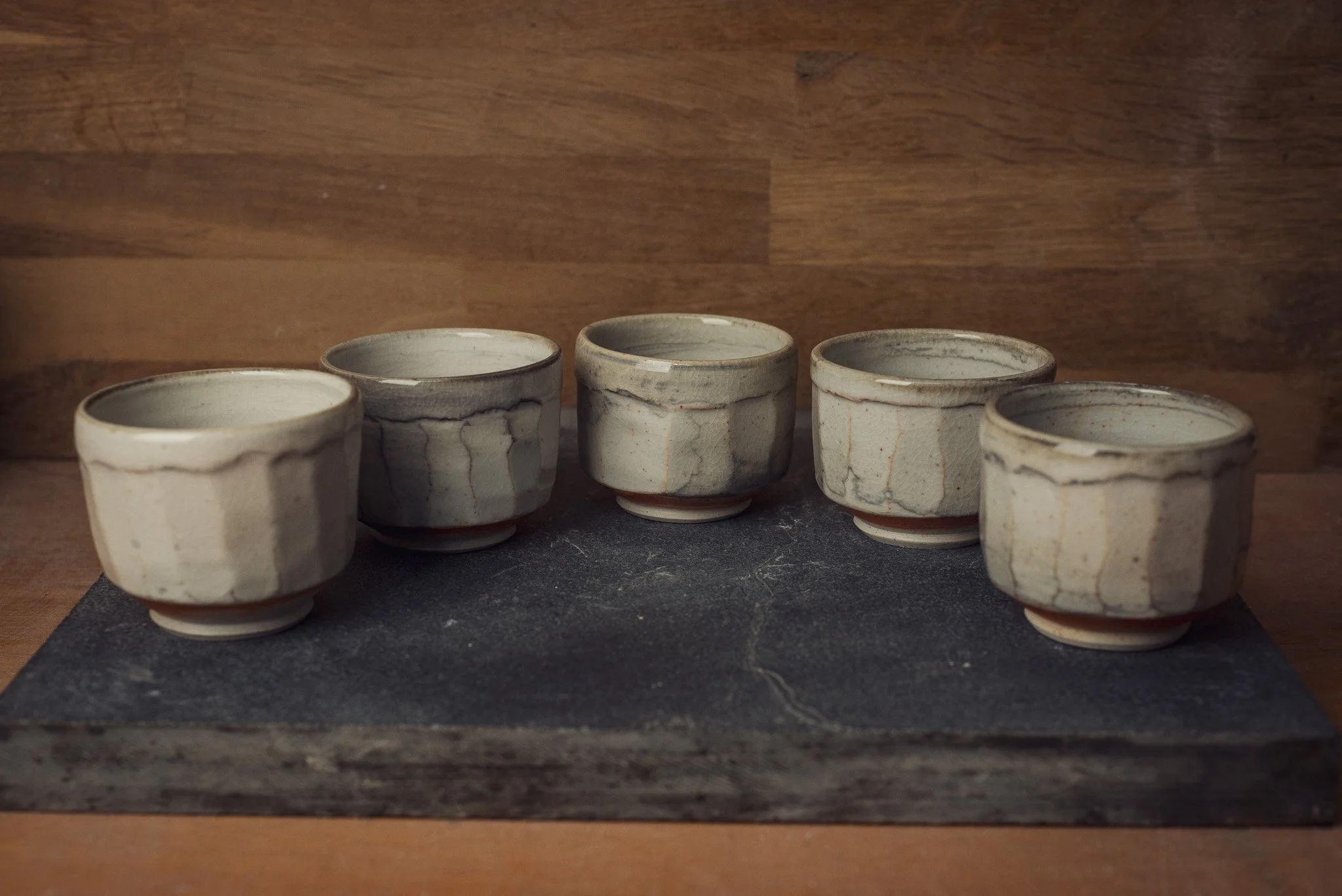 Faceted Yunomi Cups 6oz - Shino - Reduction Fired