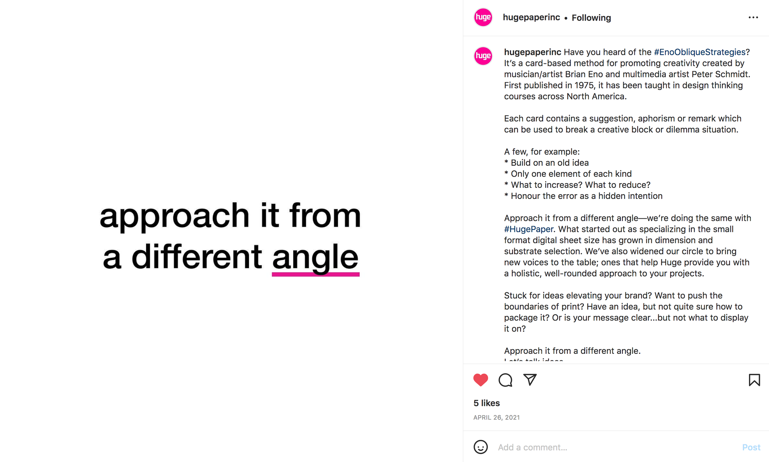 2021-04-26 Posted_HugePaper_Approach it from a different angle Text.png