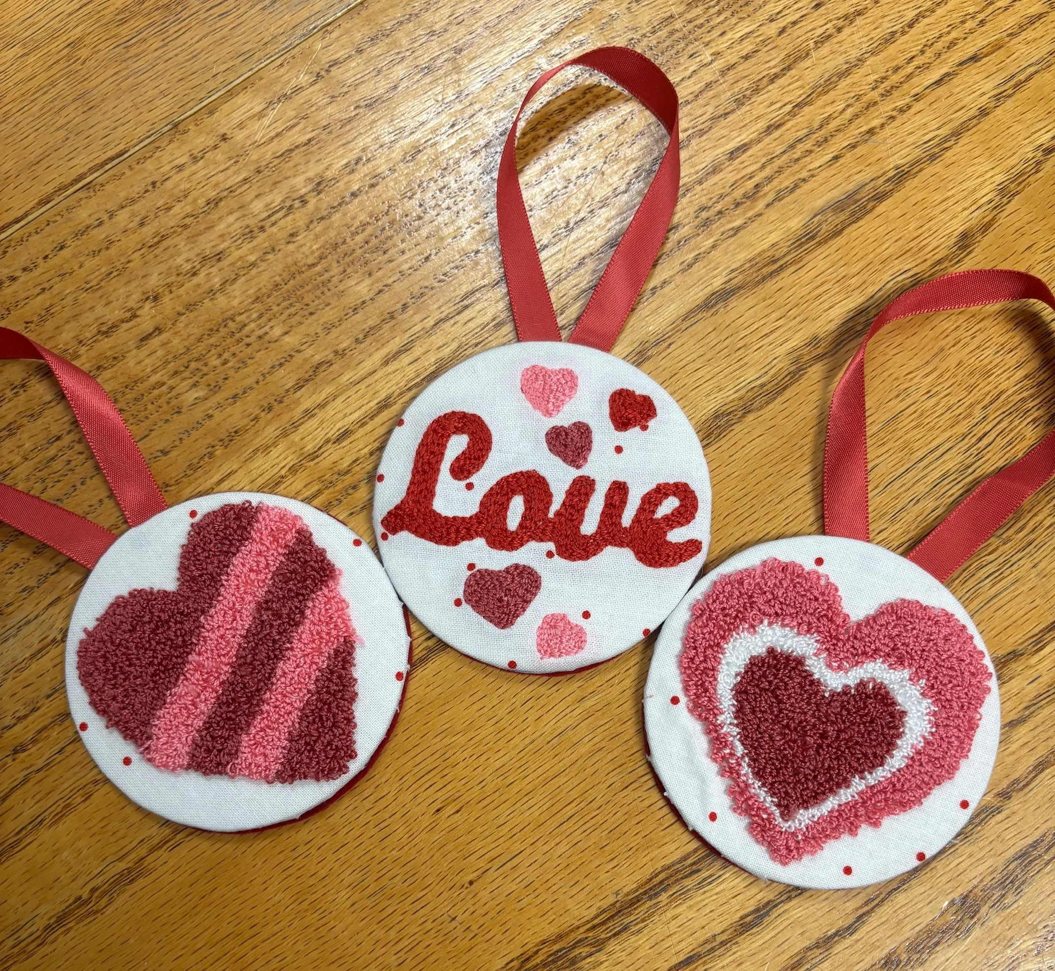 Punch Needle Hearts Trio