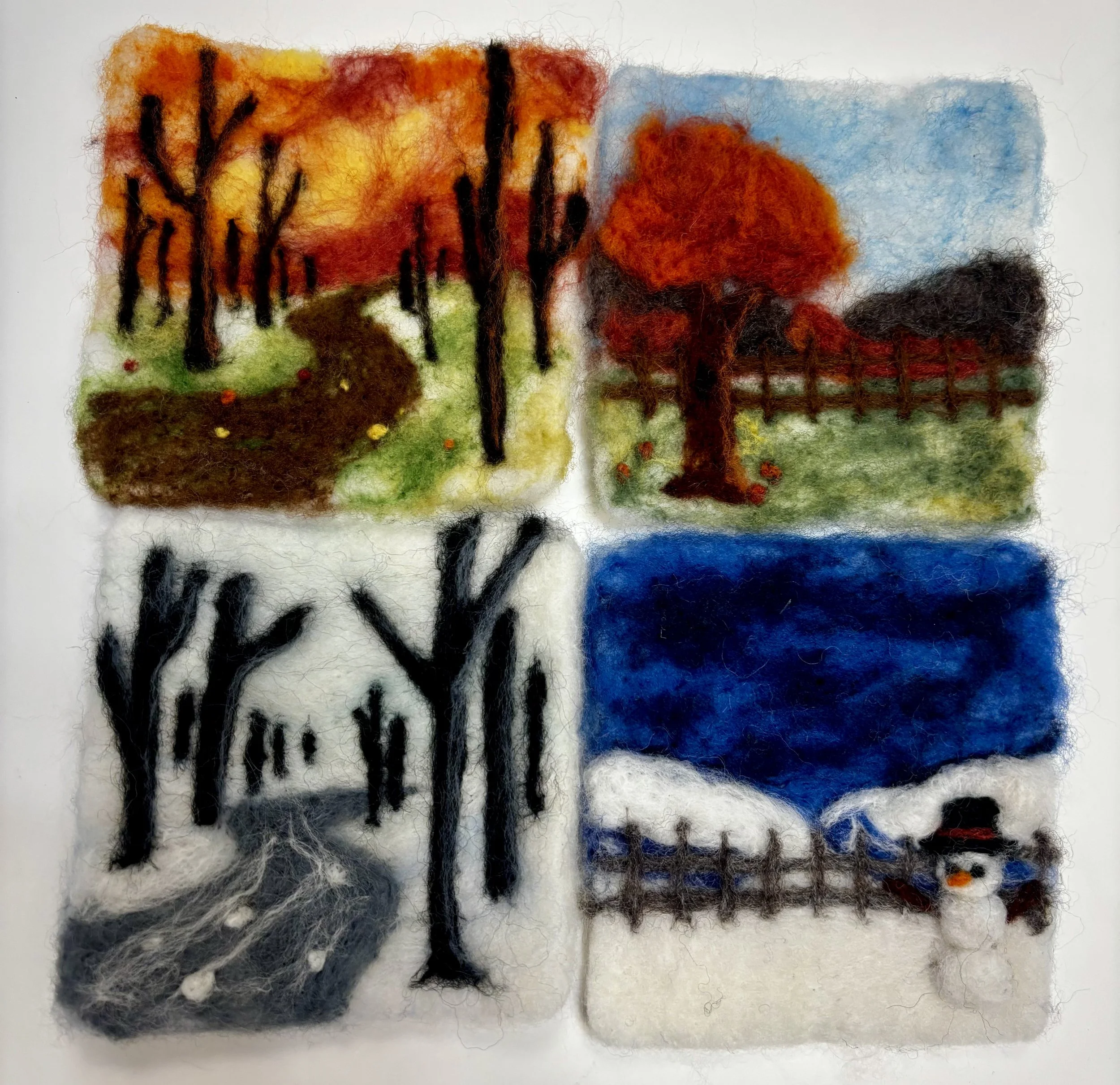 Paint with Wool on a set of Coasters-Seasons