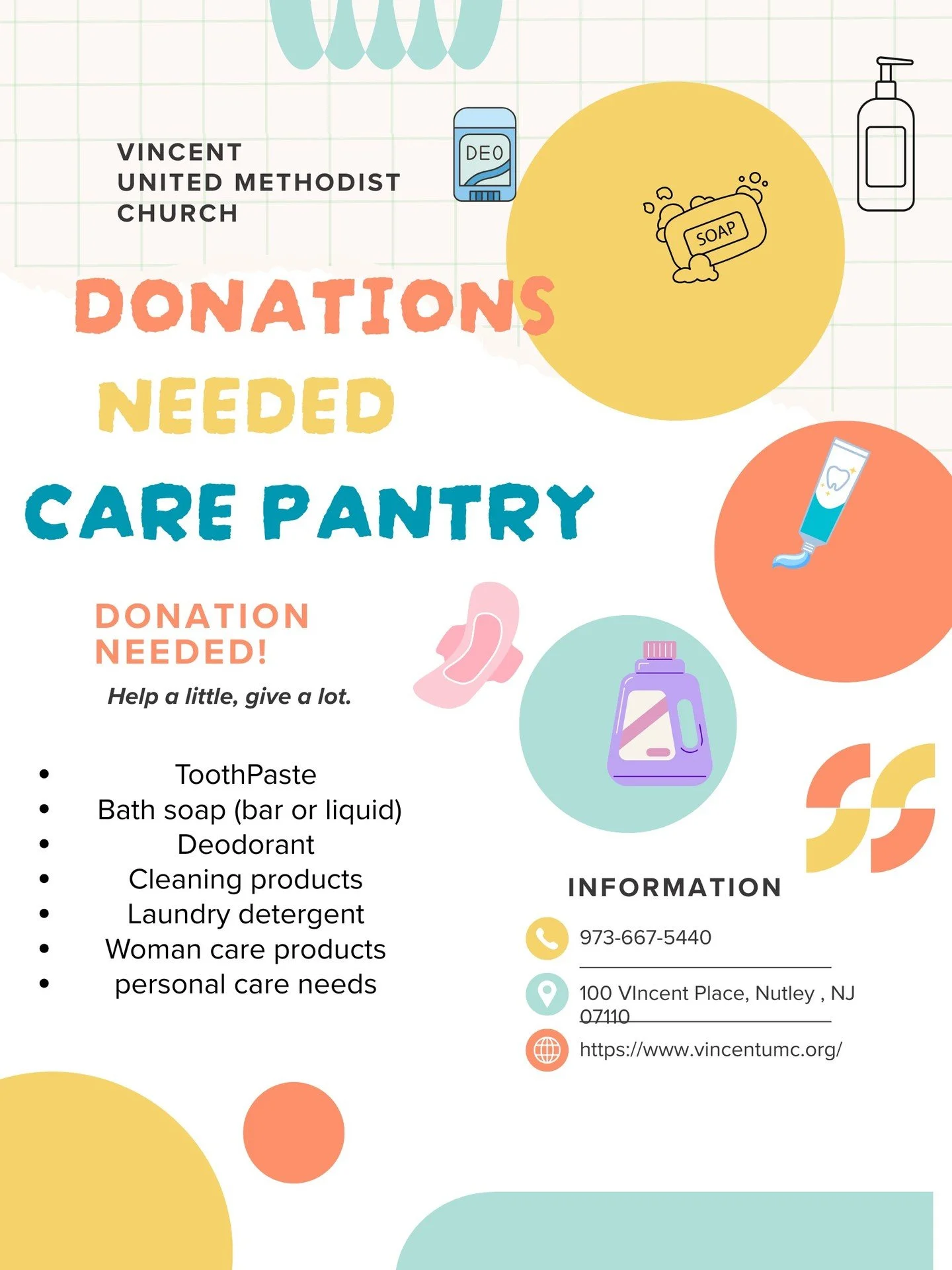 Help us help those in need. 

Donate to our Care Pantry:

Donation drop-off time 

Monday through Thursday 10 am - 1 pm 

Office information : 
Phone : (973) 667-5440
Location: 100 Vincent Place, Nutley , Nj 07110