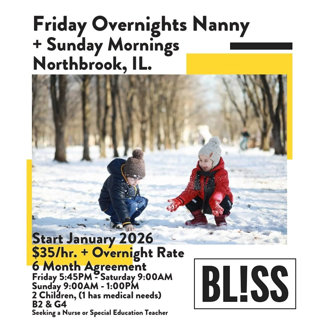 Seeking an opportunity for consistent supplemental income? This BL!SS family is looking for a teammate to help out on Fridays and Sunday mornings! Two Nannie&rsquo;s will split the weekends hours and coordinate as a team regarding hours and coverage.