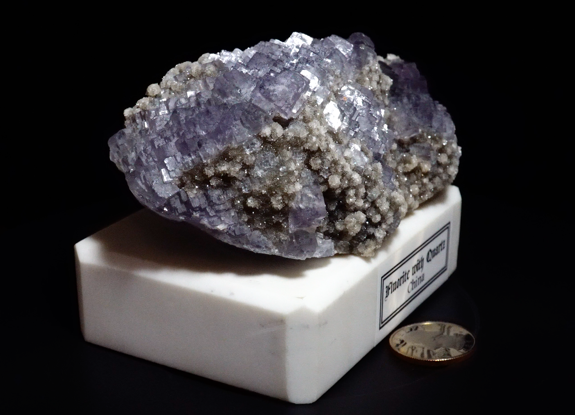 Fluorite with Quartz Druse, China, 11.5cm x 8cm x 4.2cm.