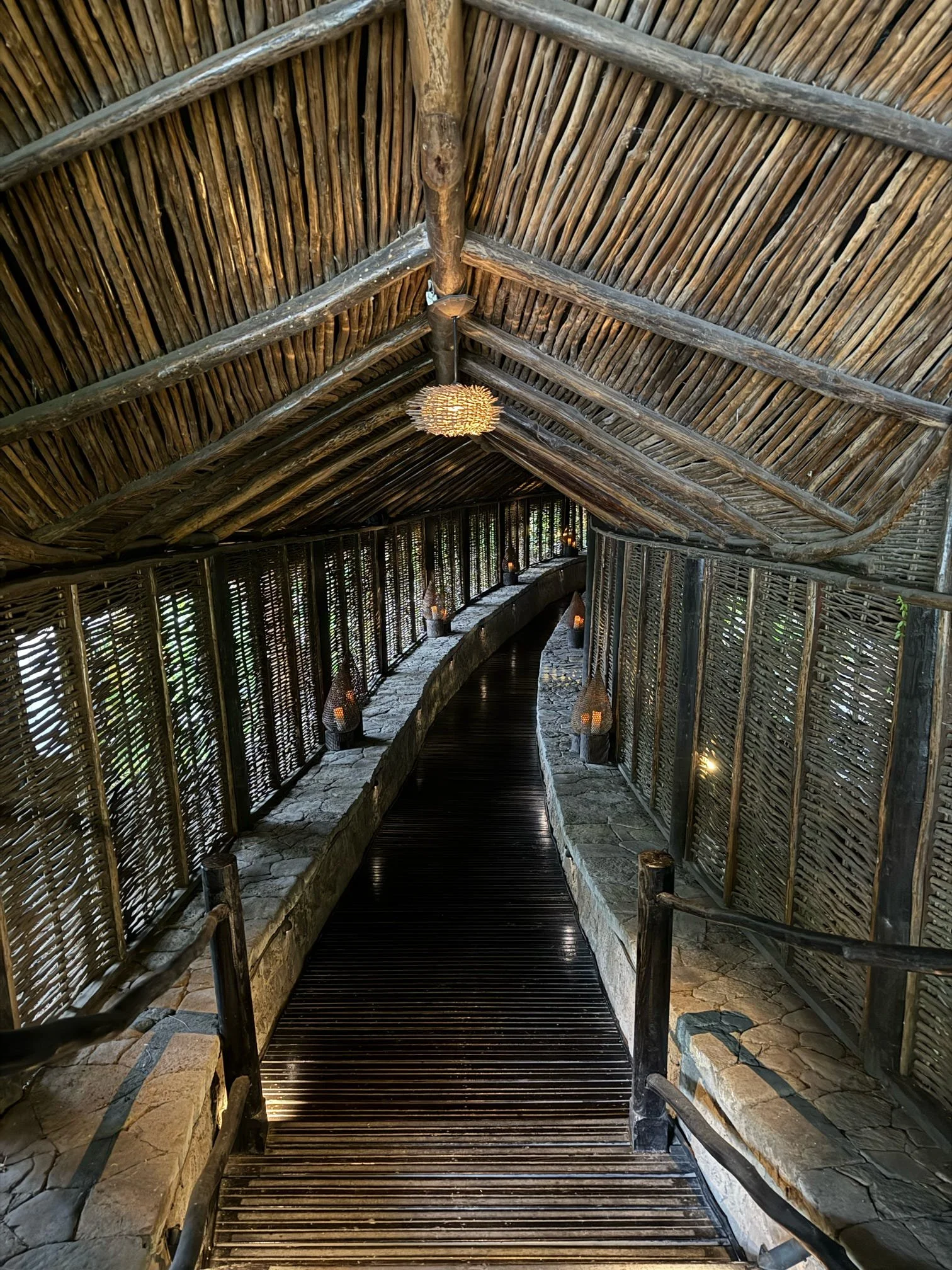 Entrance to spa, lots of wood
