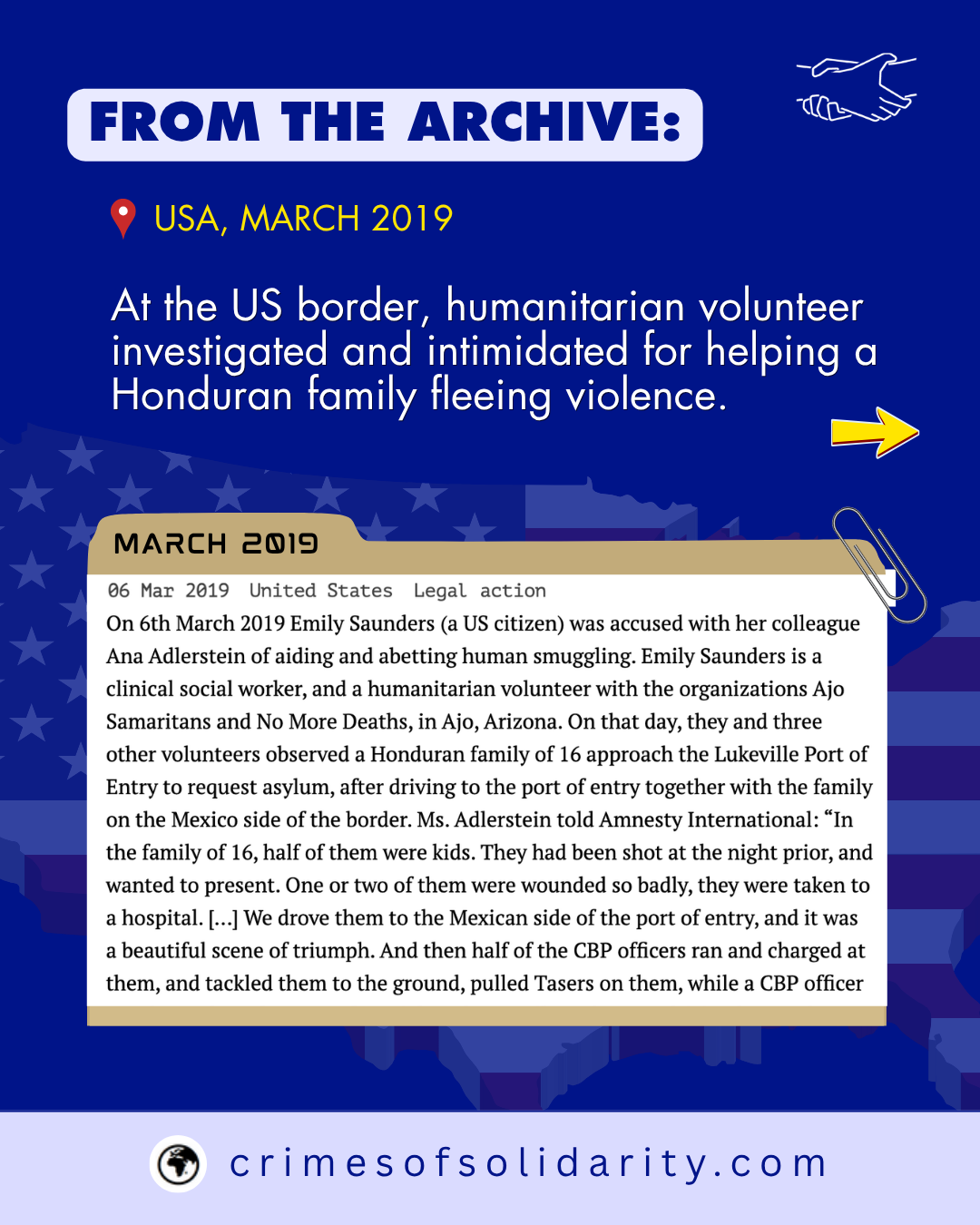 CASE: U.S. HUMANITARIAN VOLUNTEER INVESTIGATED AT THE BORDER