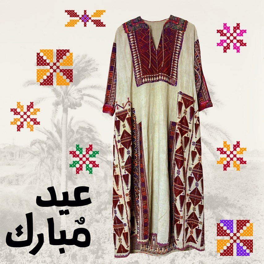 Happy Eid 
This beautiful dress from Beit Dajan (Jaffa Area) is the first historic old dress in the collection of folkglory. It dates back to 1880 - 1900. It&rsquo;s silk embroidery on linen. It was acquired from a vintage store in the US. 

#palesti