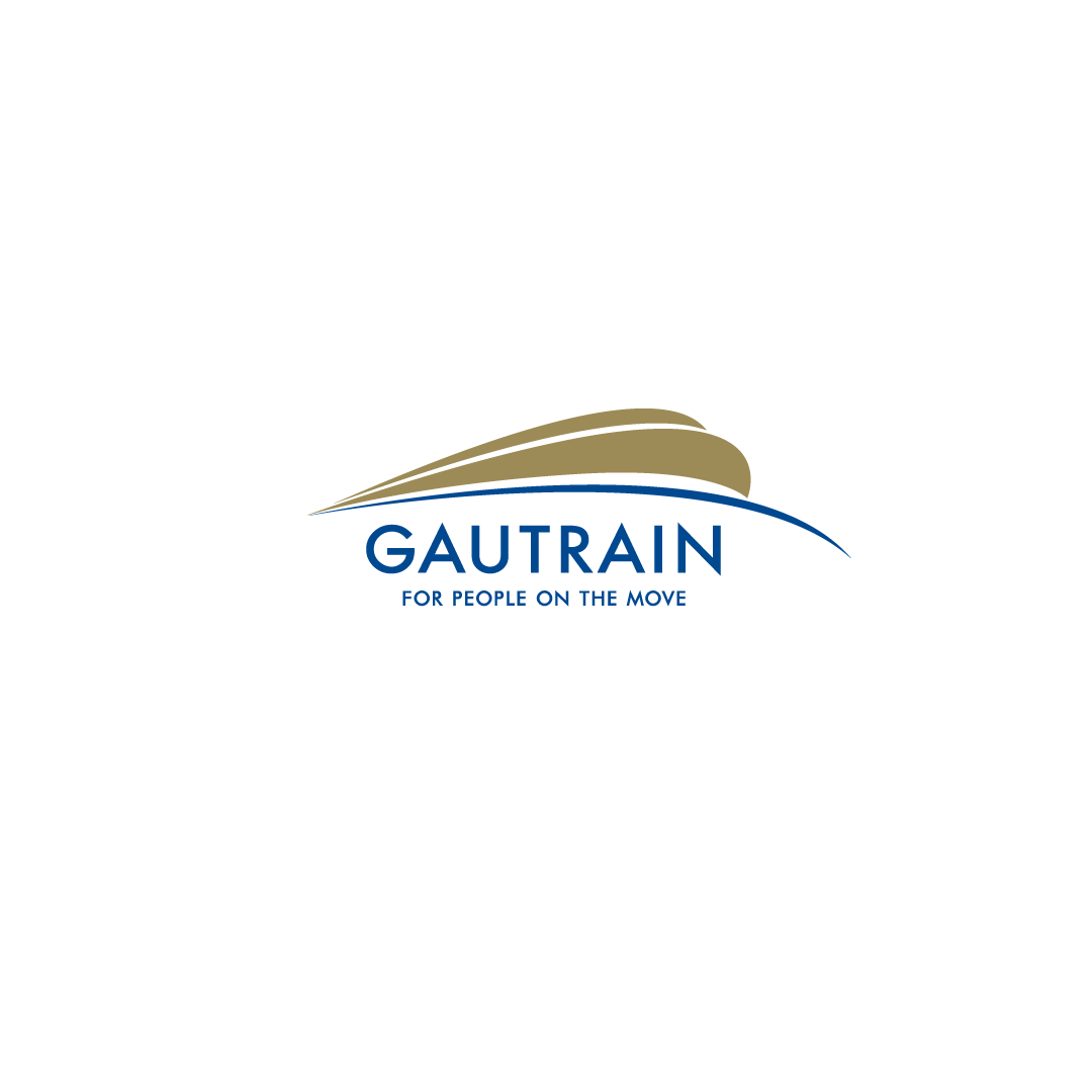 Gautrain logo with stylized train and the tagline 'For People on the Move'