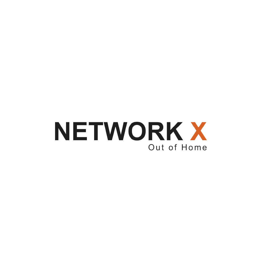 Logo for NETWORK X Out of Home, with the text 'NETWORK' in black, an orange 'X', and 'Out of Home' in smaller black text beneath.