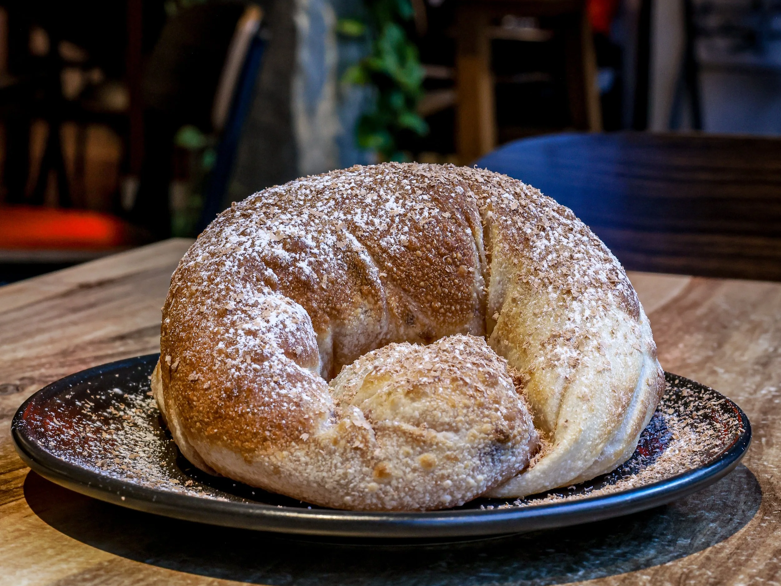Our version of a French croissant, with layer upon layer of fresh roti and this version has sprinkles of Indian chai that includes  cinnamon and spice