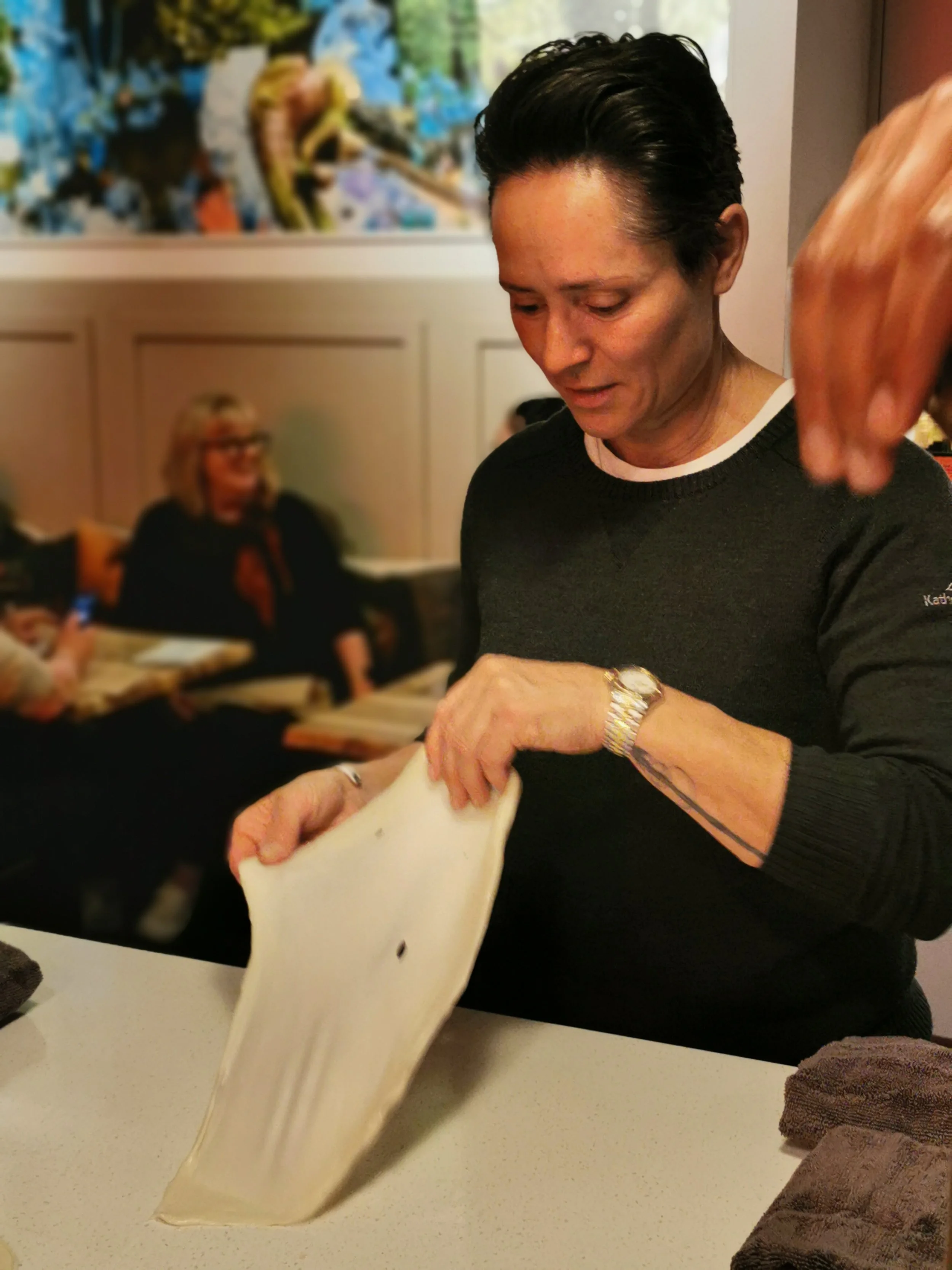 Roti mid-flip at Kafe Kooks Thursday evening masterclass