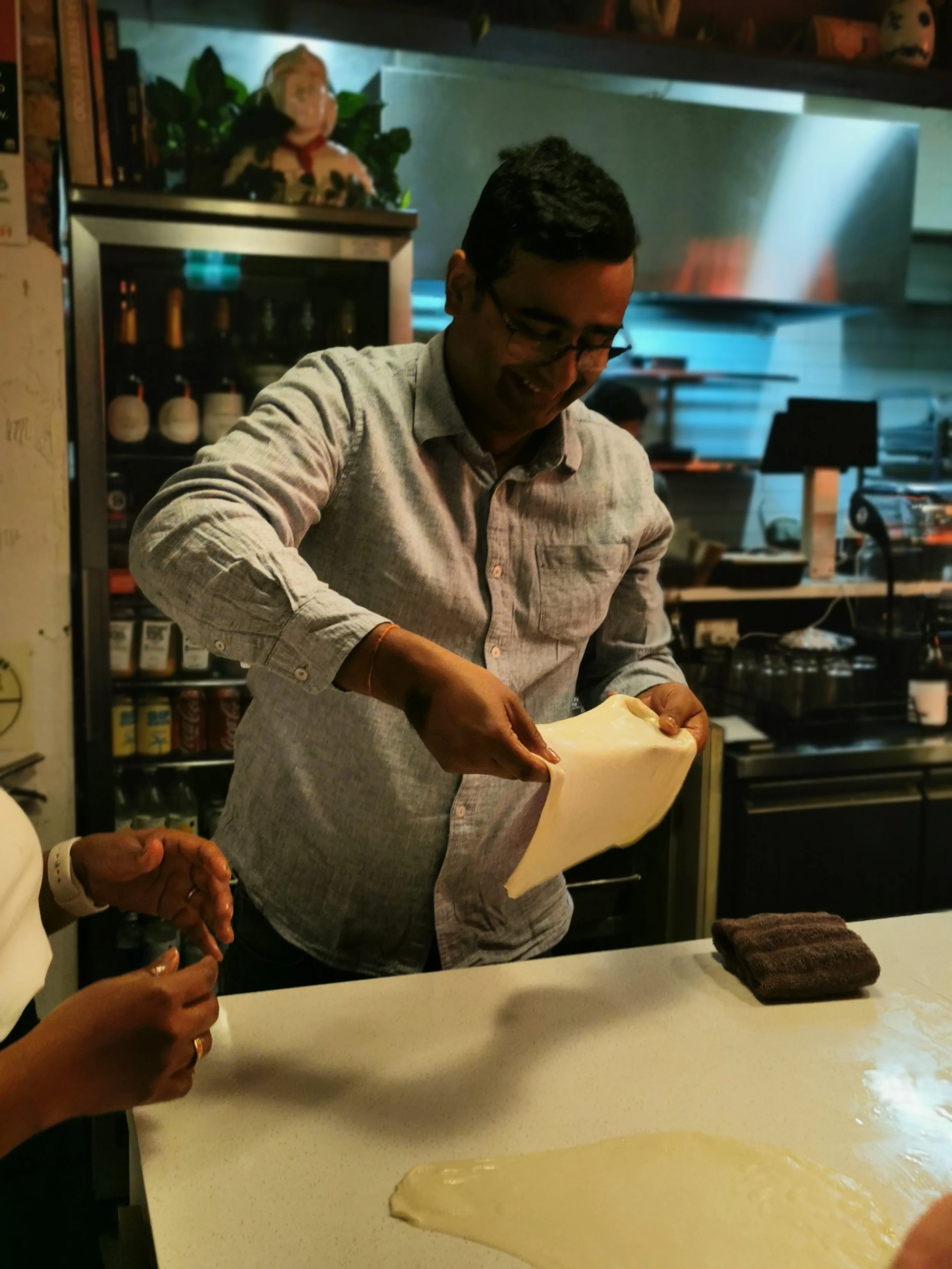 Roti mid-flip at Kafe Kooks Thursday evening masterclass