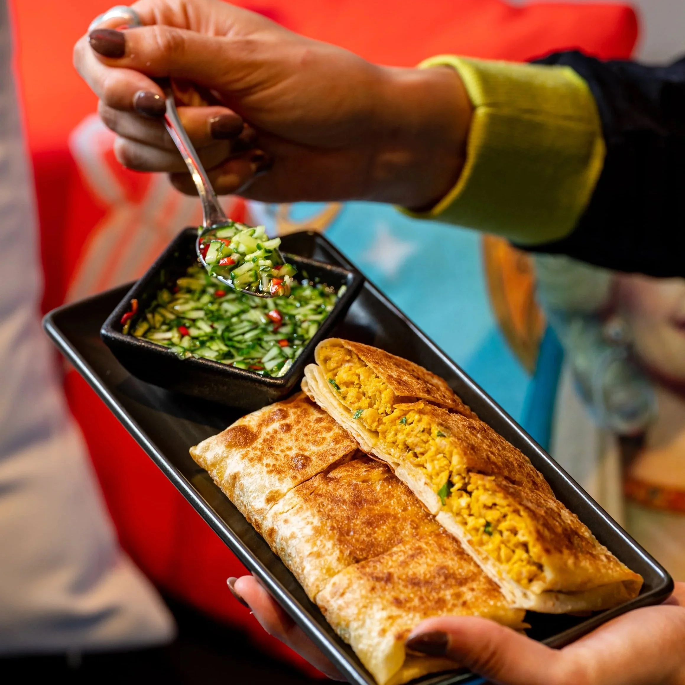 Mother & Daughter madtarbak (murtabak), roti filled with chicken curry and egg, at Kafe Kooks, Ultimo
