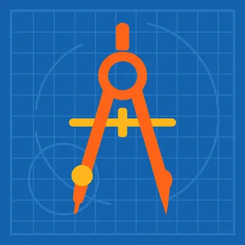 Technical drawing of a compass on a blueprint background