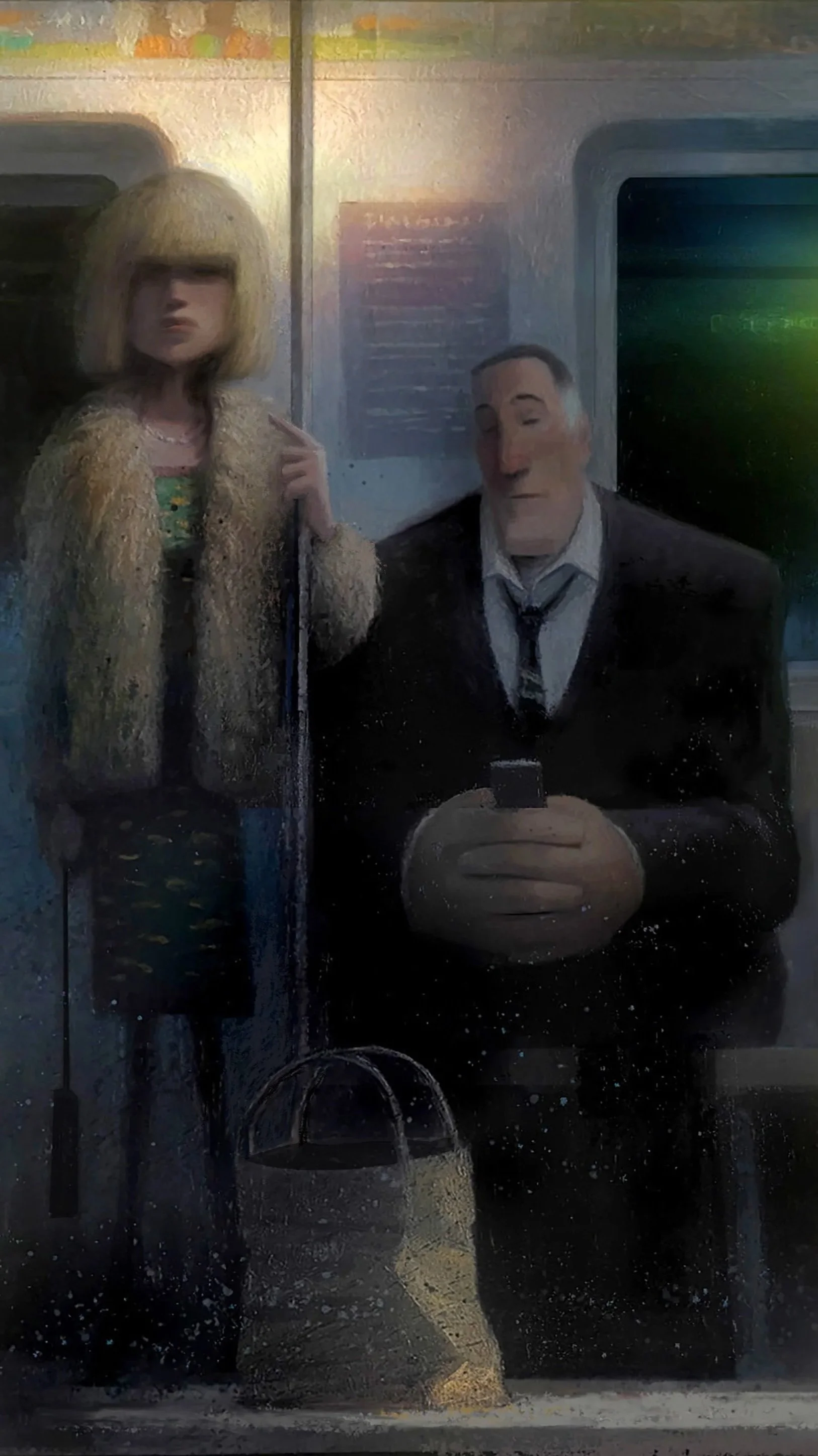 Subway Strangers 
40'' x 20" oil on canvas 
Status: Sold (Ian Bremmer Collection)