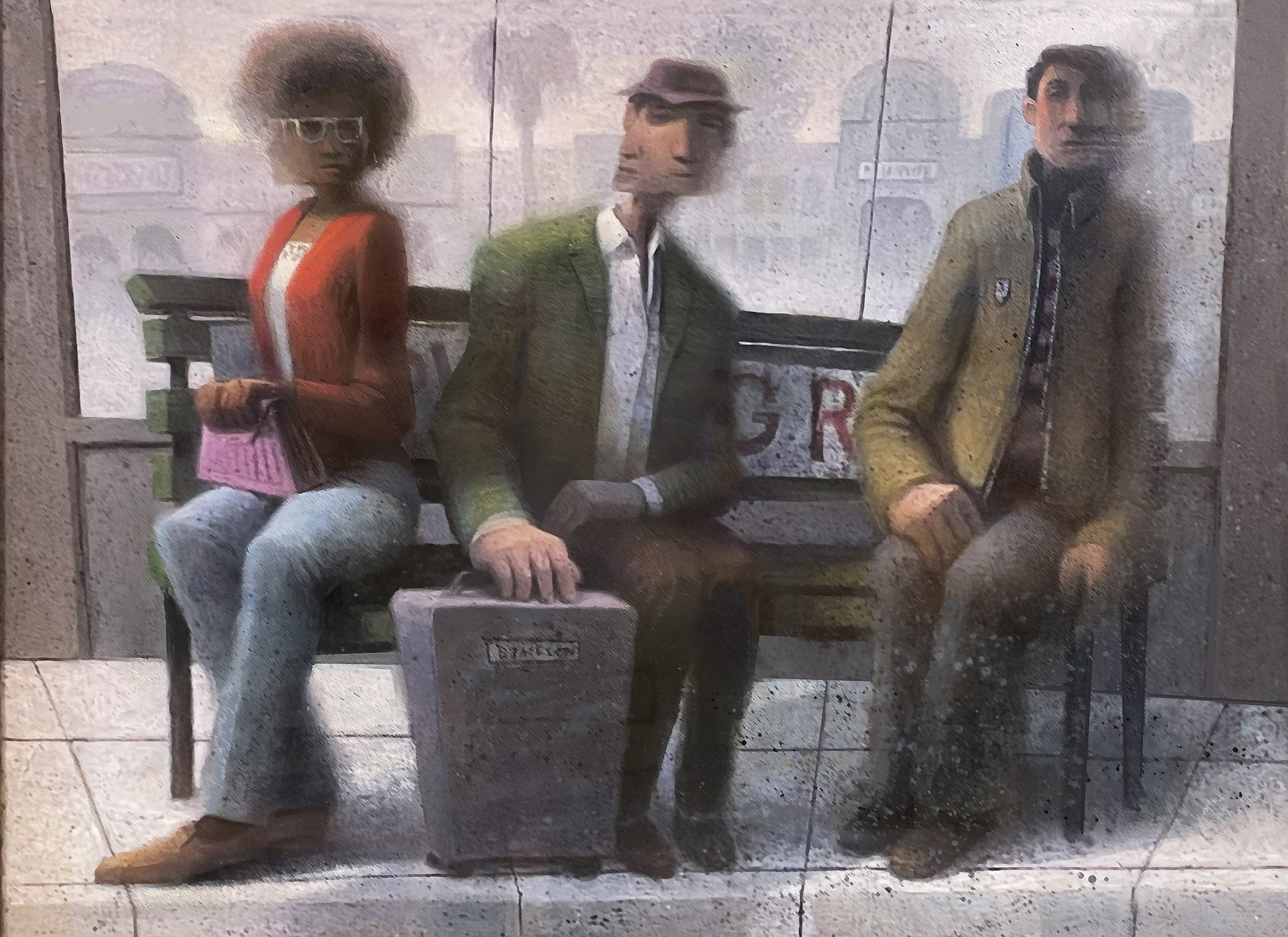 Three on a Bench 
30" x 40" oil on canvas