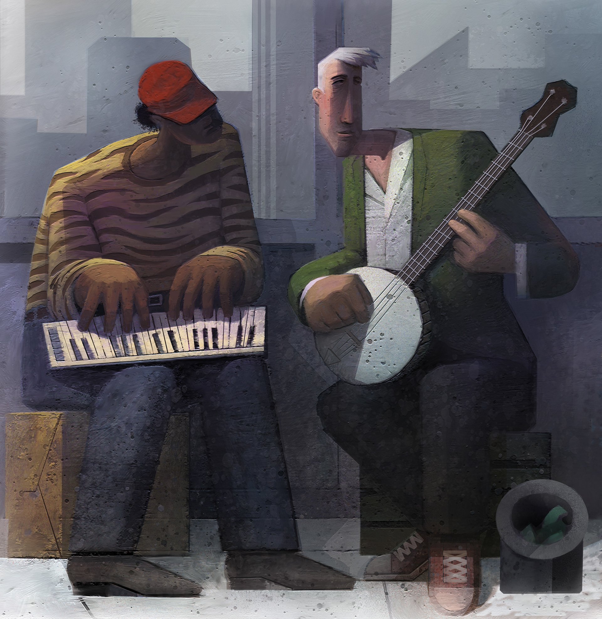 Street Musicians 
30" x 30 mixed media 
SOLD