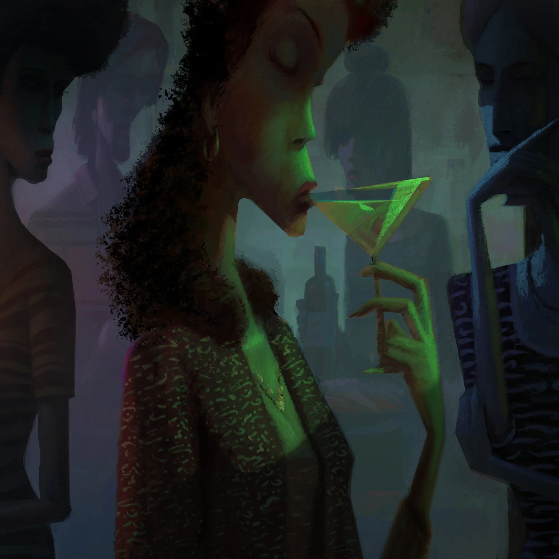 Green Cocktail Woman 
24" x 24" oil on canvas