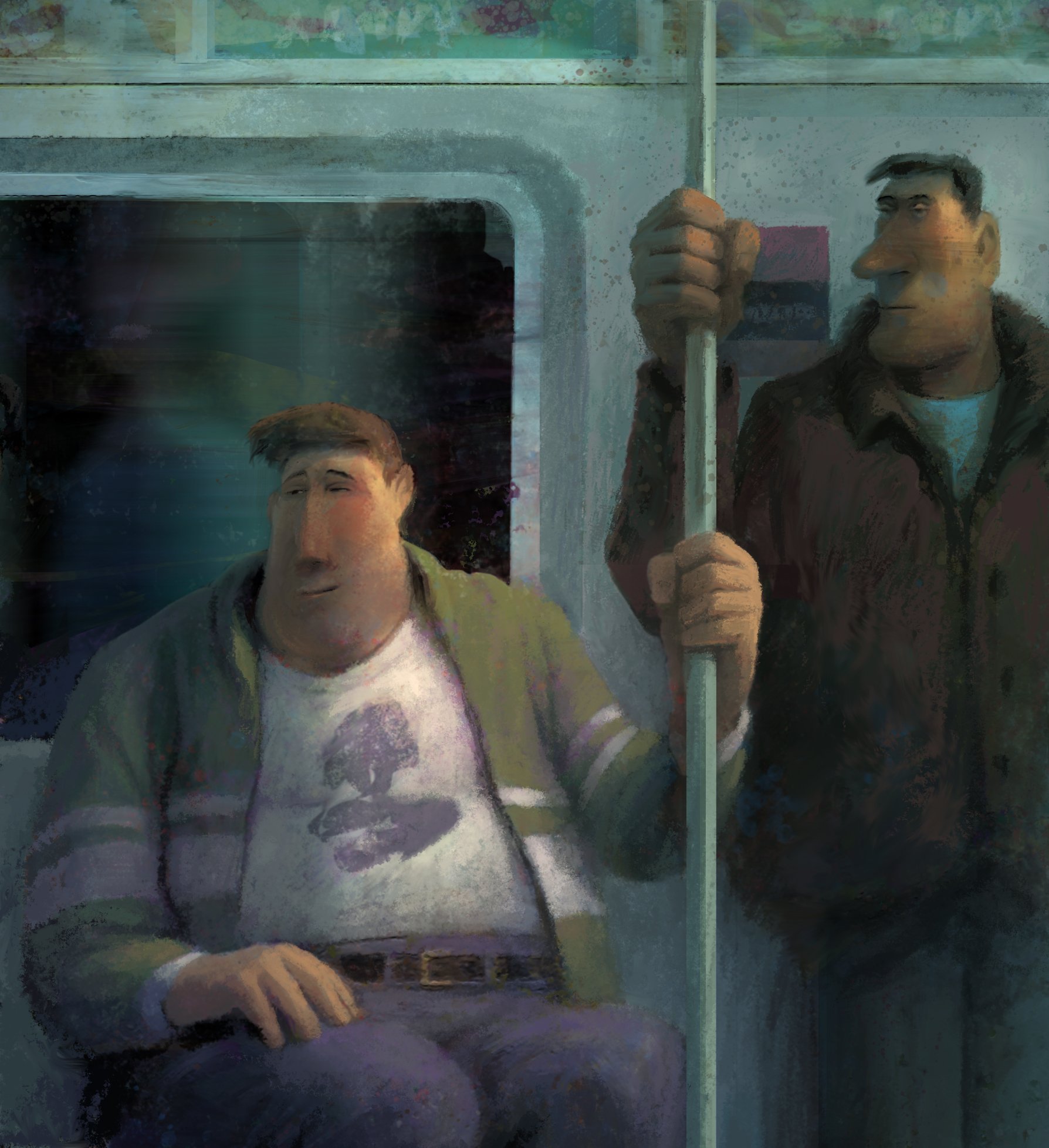 New York Commuters 
26" x 30" mixed media