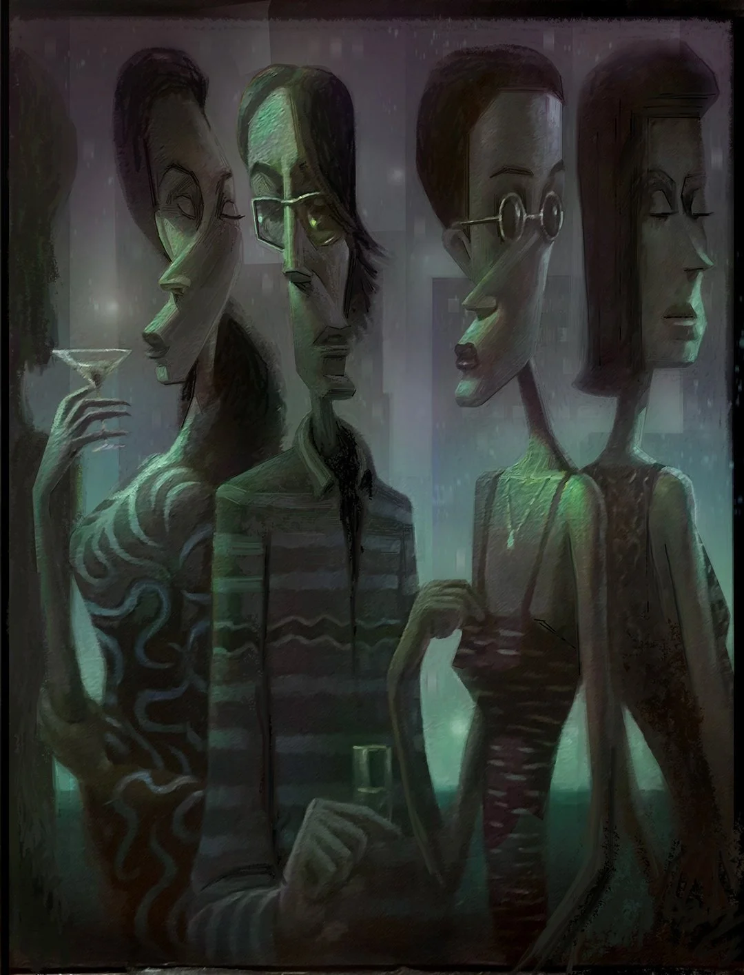 Rooftop Party 
14" x 25" oil on canvas