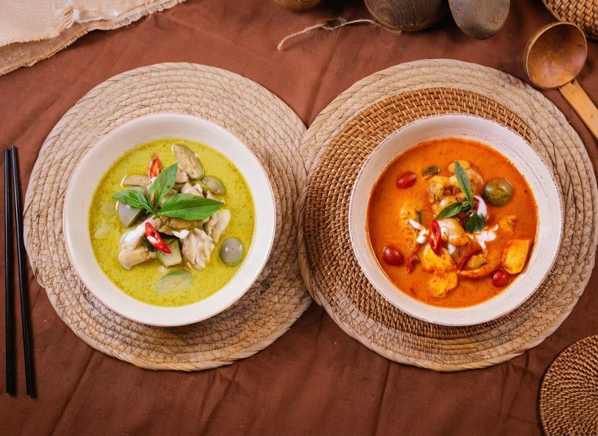 Thai green curry and red curry with chicken at Siam Kitchen, halal Thai restaurant Singapore