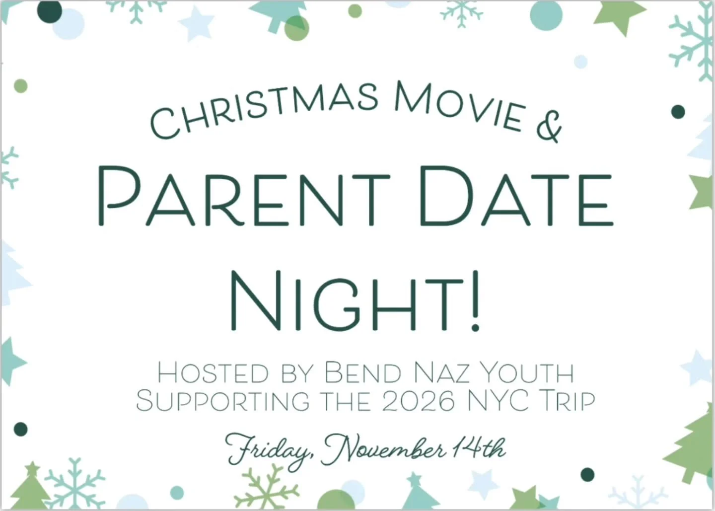 🎄 Need a little peace on earth this holiday season? We&rsquo;ve got you covered! Drop your kids off for a Christmas Movie &amp; Parent Date Night hosted by Bend Naz Youth!

🗓️ Friday, November 14th | 6&ndash;8 PM
📍 1270 NE 27th St, Bend, OR 97701
