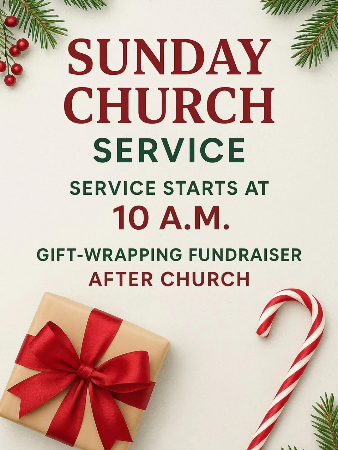 Join us this Sunday at 10 A.M. for a joyful time of worship, fellowship, and community! 🎄✨ After service, stay and support our Gift-Wrapping Fundraiser&mdash;bring your presents and let us help make them look festive and ready to give. 🎁❤️ We can&r