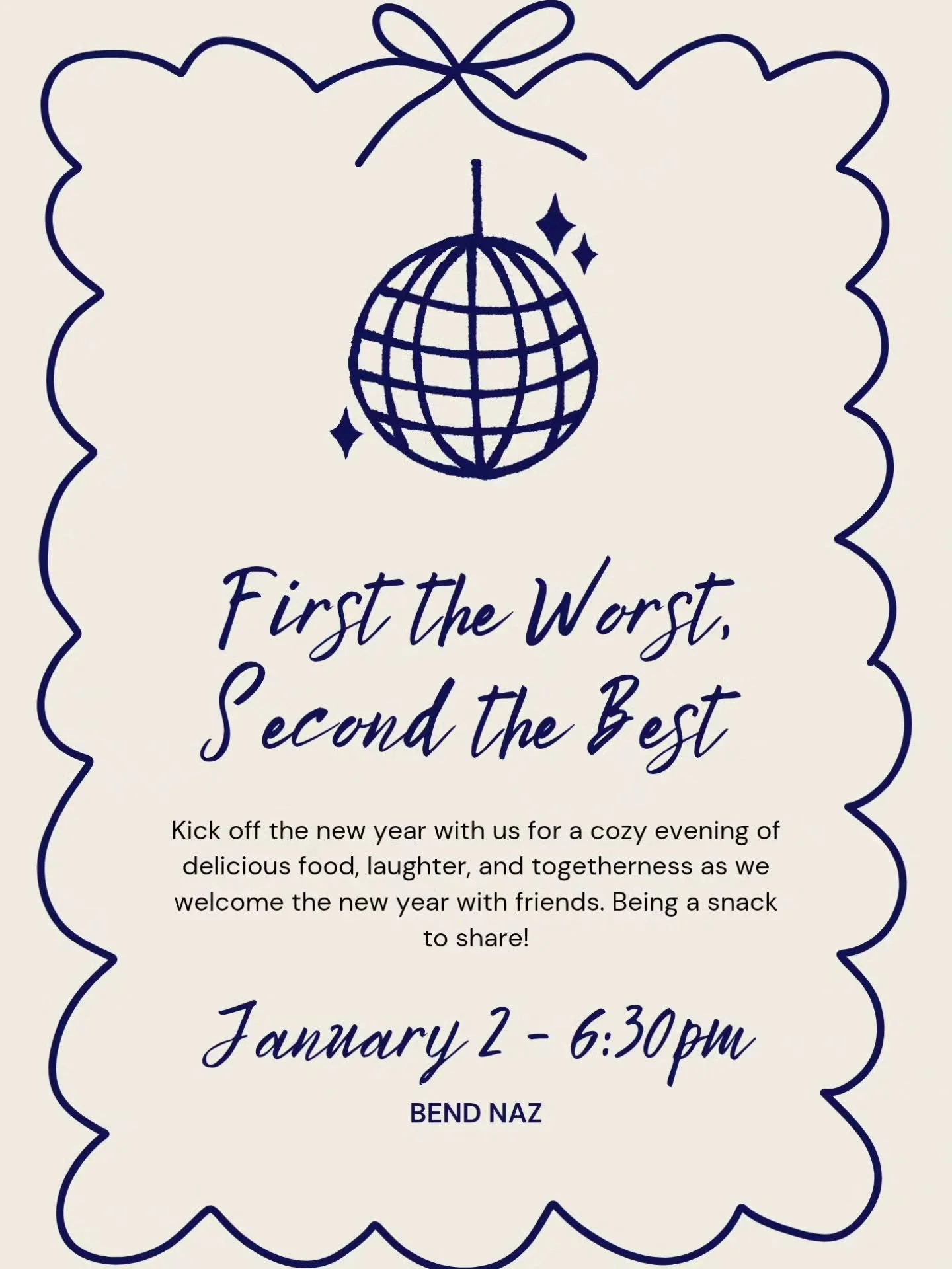 🎉 New Year, same community 🤍
Join us January 2nd at 6:30 PM for our New Year&rsquo;s Party! Bring a snack to share and come hang out, laugh, and start the year together ✨🥨