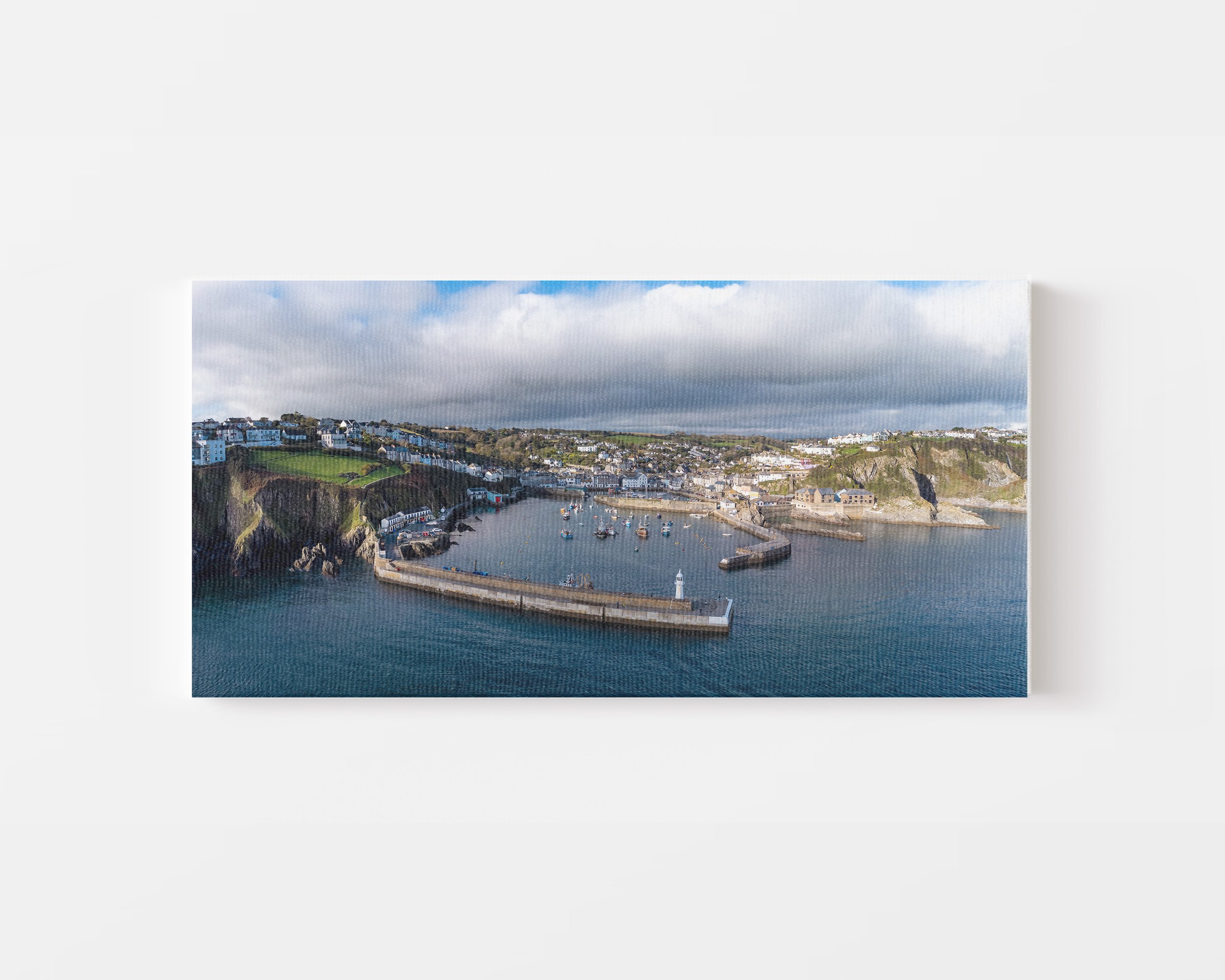 Mevagissey Harbour & Victoria Pier Head Lighthouse, Cornwall – Panoramic Photo Canvas