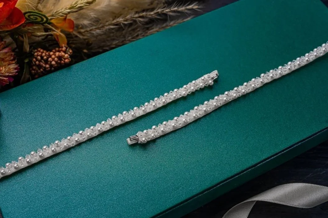 delicate pearl and crystal detachable straps