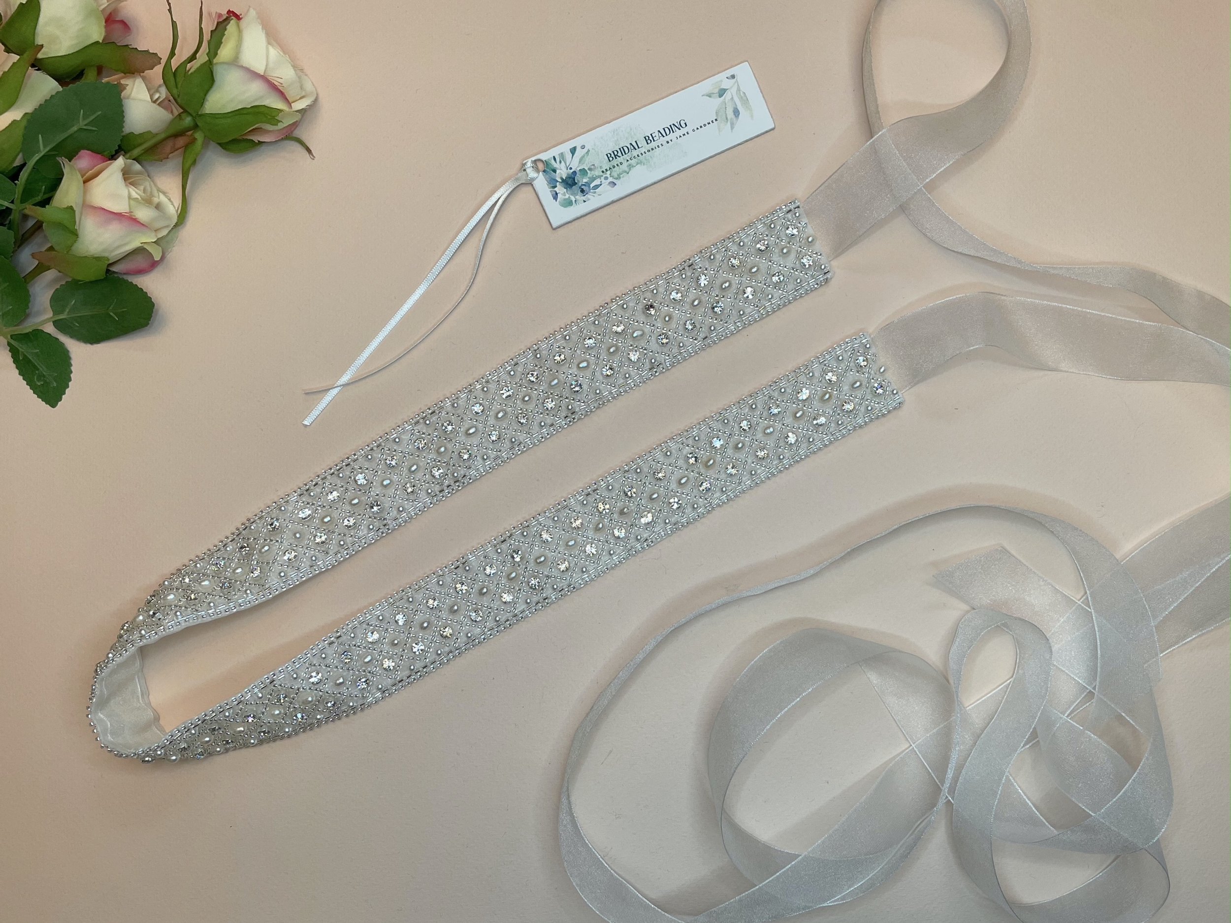 Freshwater Amelie - Diamante And Freshwater Pearl Sash
