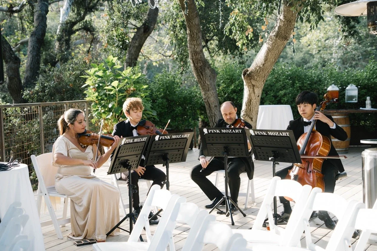 Pink Mozart string quartet at Calamigos Ranch in Malibu