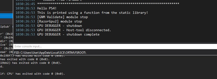 PS4 setup: Log output