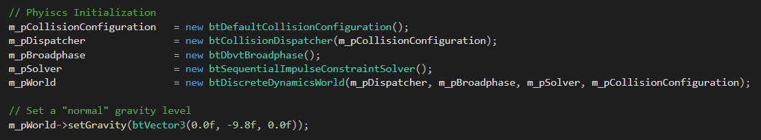 Initializing the physics world (Bullet)