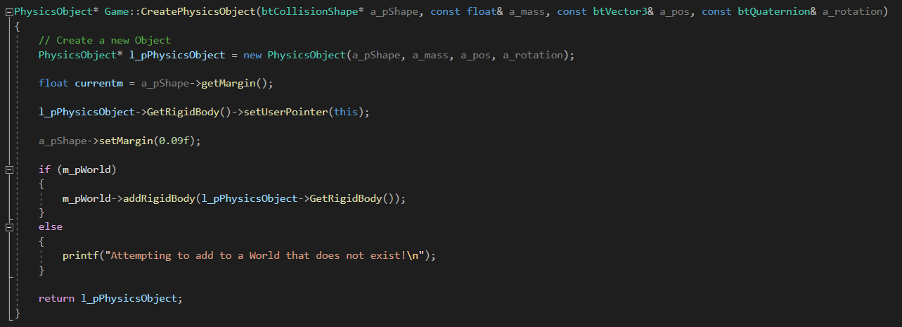 Function for creating a physics object
