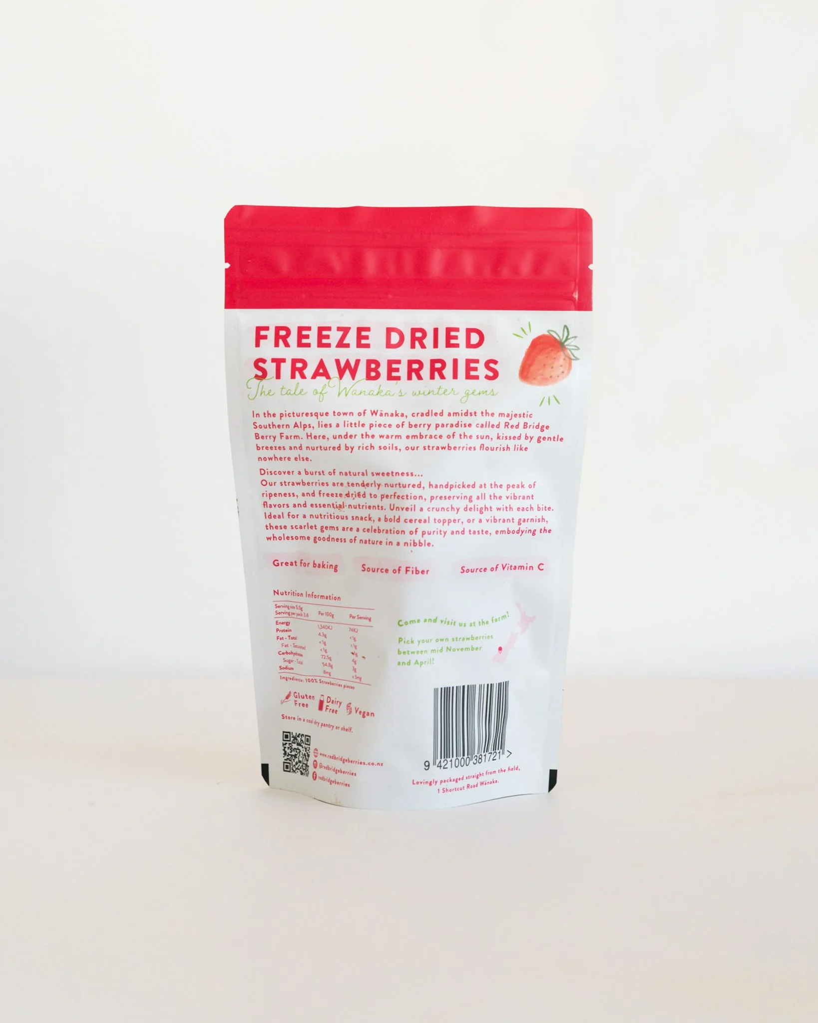 New Zealand grown freezed dried strawberries.