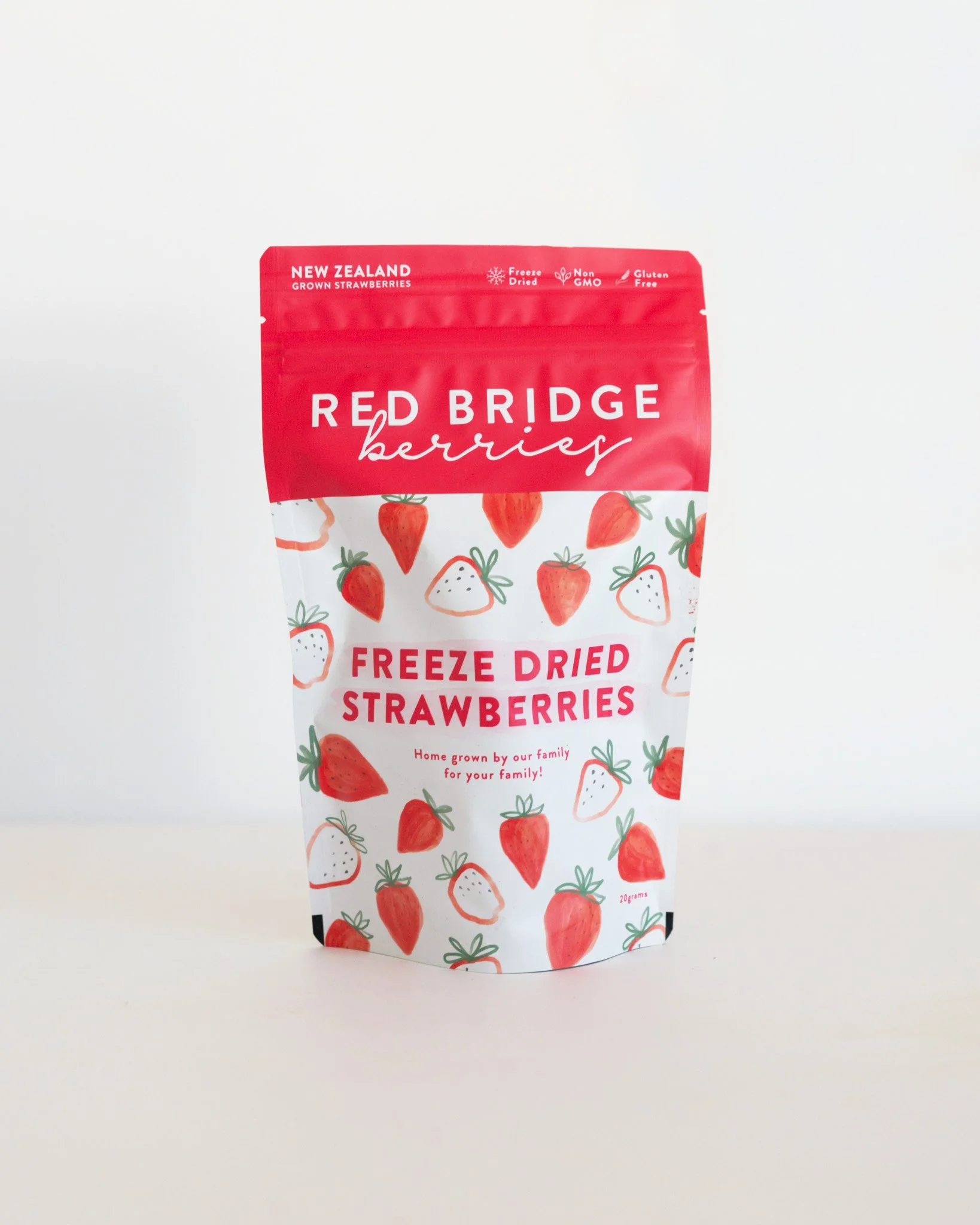 Freeze dried New Zealand strawberries, ideal for a bold cereal topper, vibrant garnish or a nutritious snack.