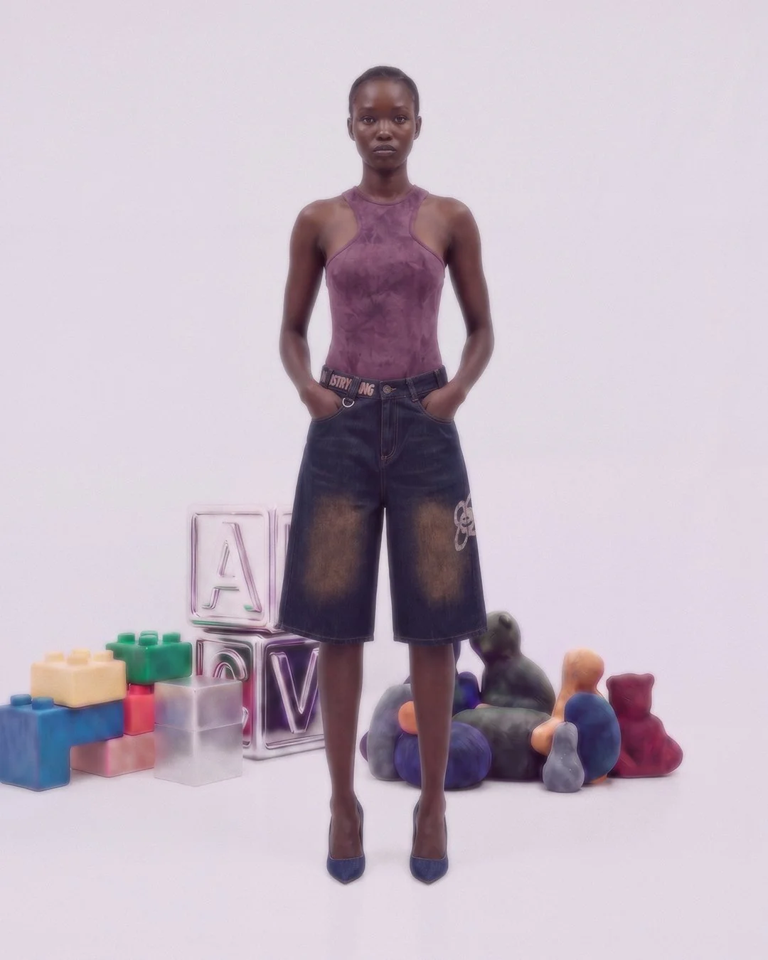 Female model wearing a bodysuit by Artisrtybeing