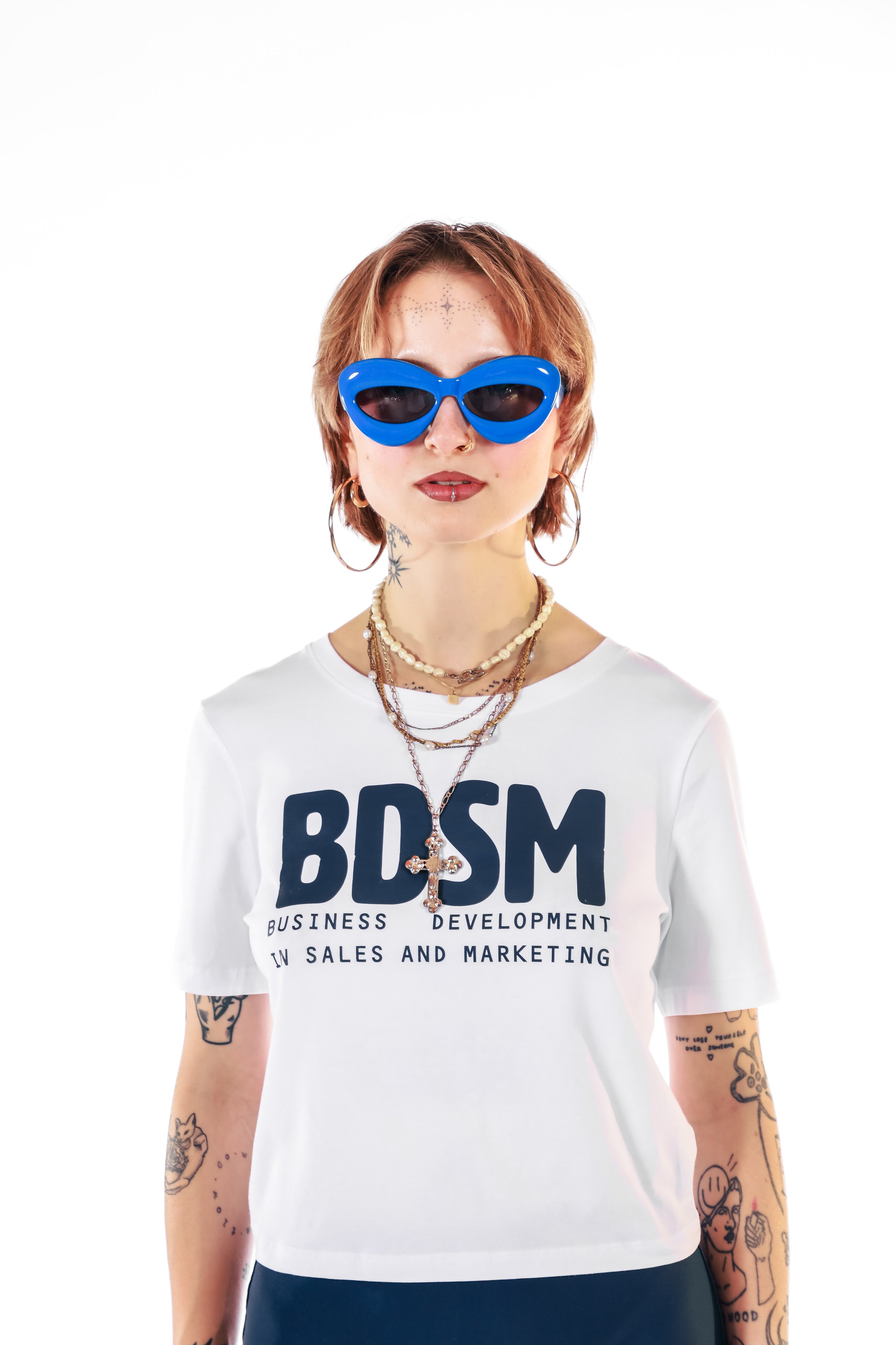 white ''Bdsm'' baby tee by Artistrybeing