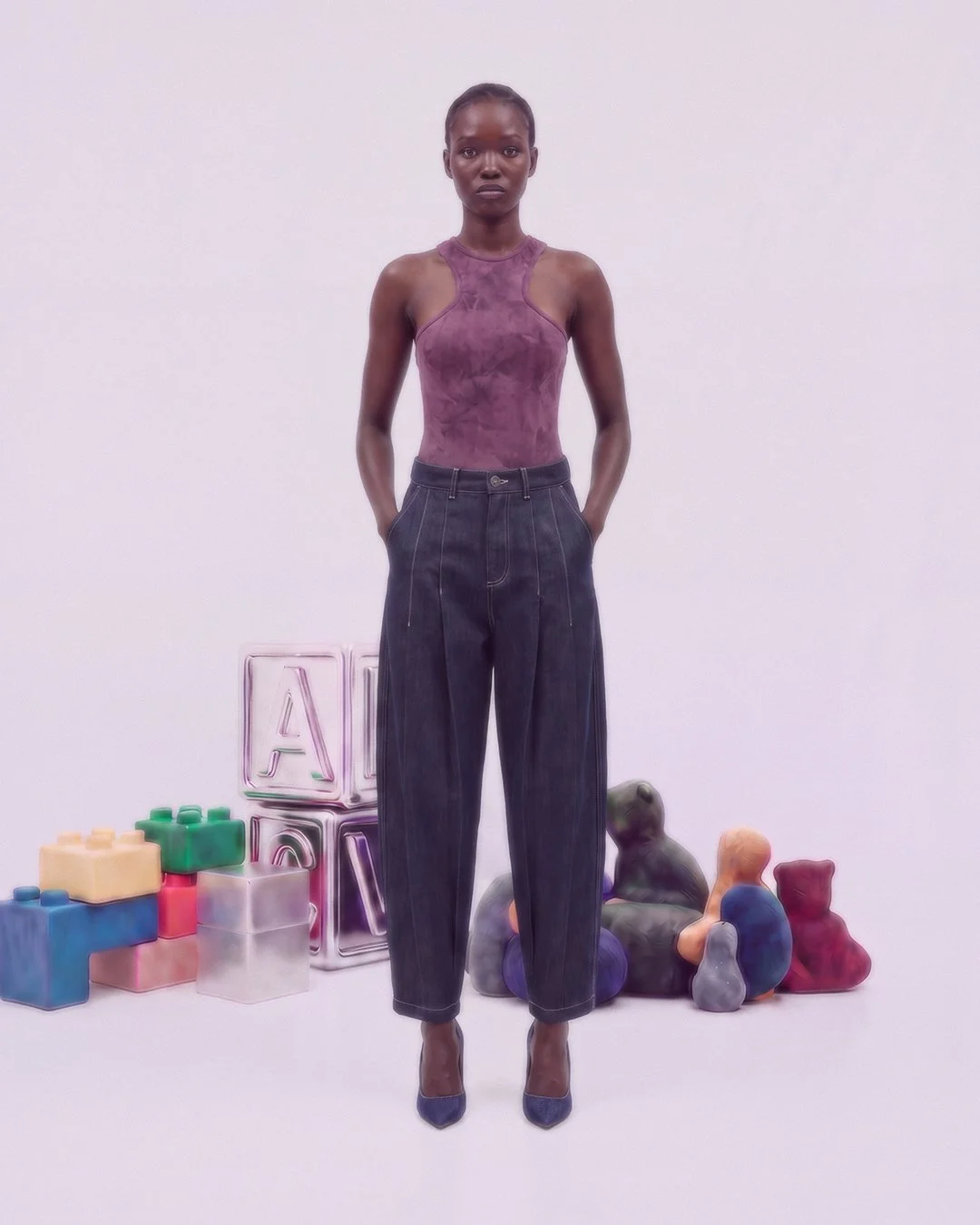 Female model wearing a bodysuit by Artisrtybeing