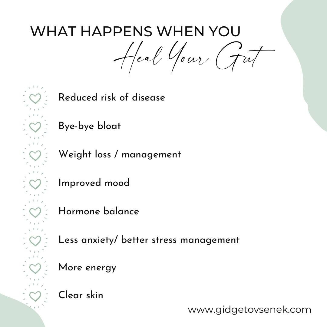 Benefits of Healing Your Gut⁠
⁠
🙂 Reduced risk of disease⁠
🙂 Bye-bye bloat⁠
🙂 Weight loss/management⁠
🙂 Better moods⁠
🙂 Hormone balance⁠
🙂 Less or no anxiety⁠
🙂 Better stress management⁠
🙂 More energy⁠
🙂 Clearer skin⁠
🙂 Better Immune System