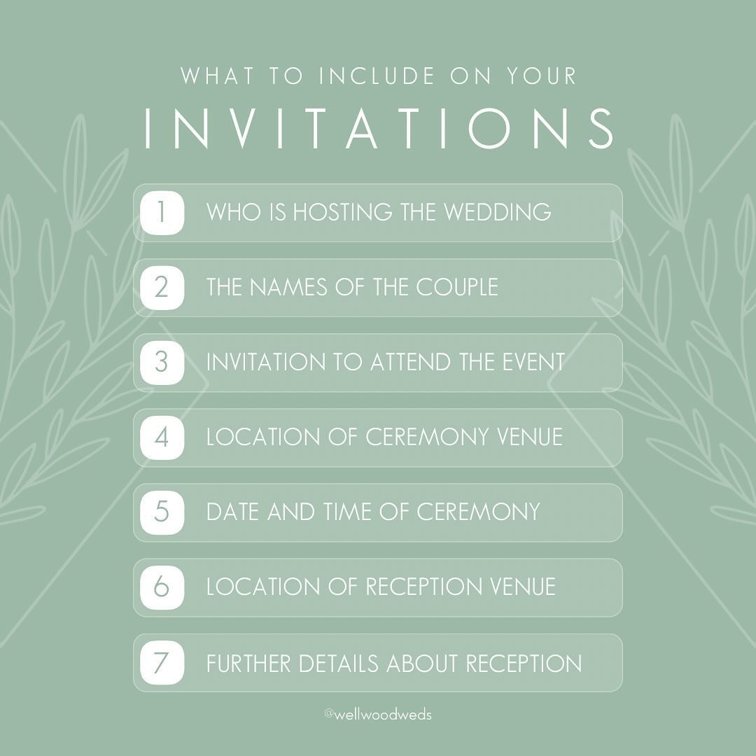 INVITATIONS - When it comes to putting together your wedding invitations there are certain pieces of information that are required. We&rsquo;ve put together some handy slides to explain all the elements to include on your stationery, just swipe to re