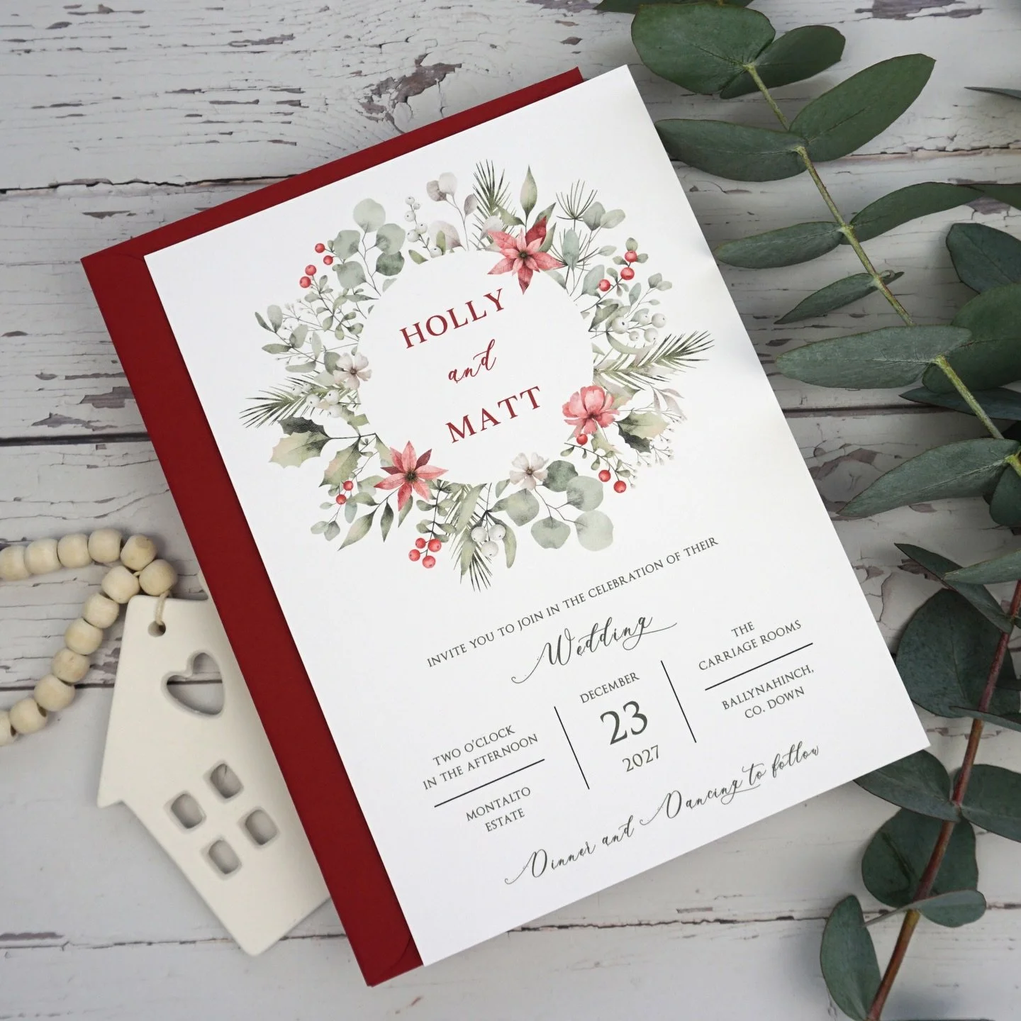 HOLLY - A winter wedding is always beautiful, with the twinkling lights, rich colour palettes with a dash of festive spirit, they really get you into the mood to celebrate. The Holly suite brings together some of those elements, with a delicate illus