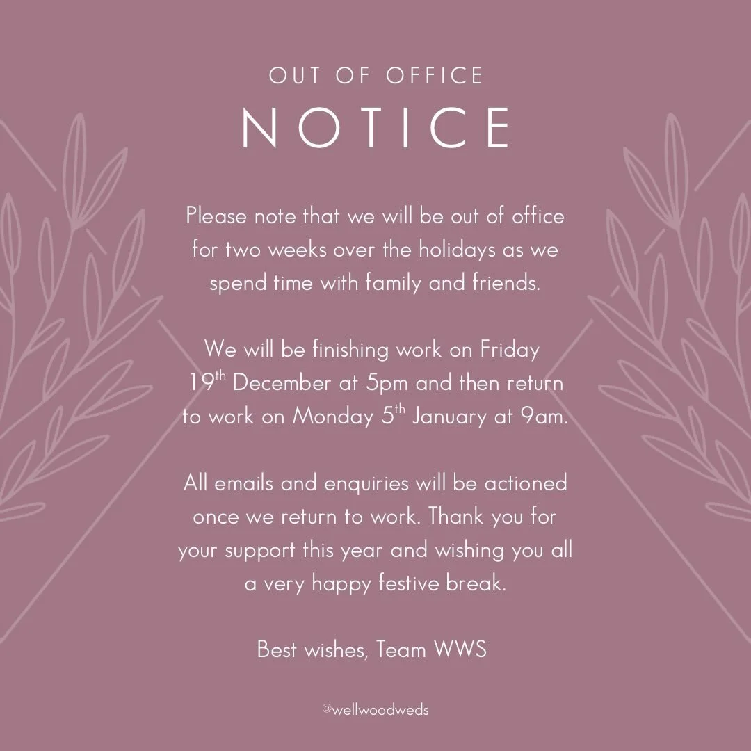 OUT OF OFFICE - Please note that we will be out of office for two weeks over the holidays as we spend time with family and friends. We will be finishing work on Friday 19th December at 5pm and then return to work on Monday 5th January at 9am. All ema