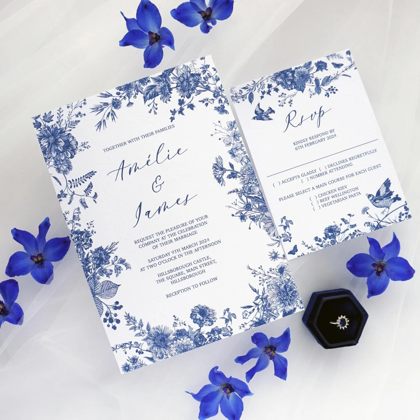 AM&Eacute;LIE - Featuring delicate garden illustrations, this suite achieves patterned perfection. The Am&eacute;lie suite is a huge hit for those looking for a more traditional style, yet paired with some elegant typography
.
.
.
#weddingstationery 