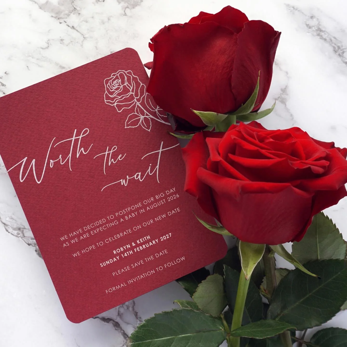 ROBYN - Sometimes life happens or plans don&rsquo;t always fit into our desired timeline, you may be planning a long engagement period or even postponing your wedding for a while. Consider sending out worth the wait/ save the date cards. This card is
