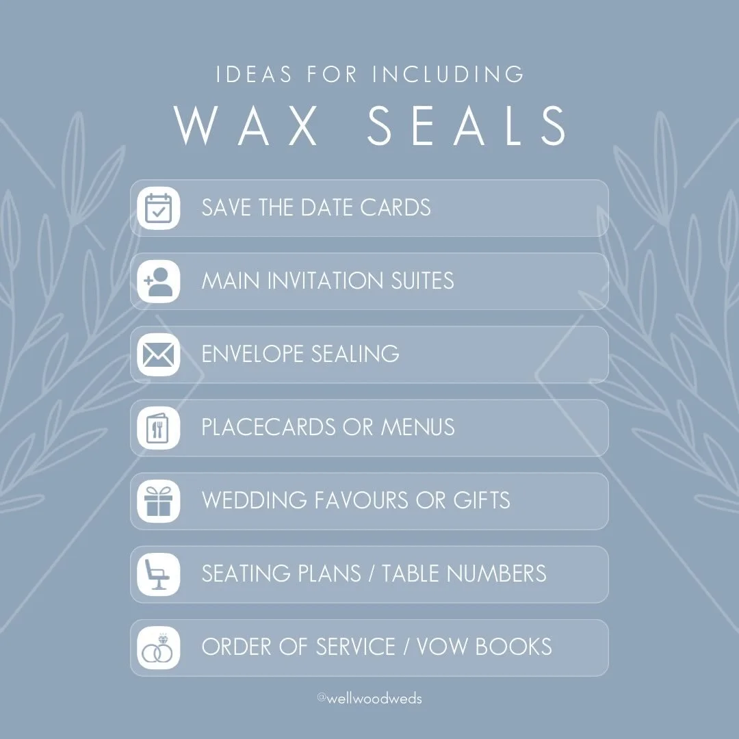 WAX SEALS - Are you a fan of wax seals but not sure how to incorporate them into your wedding stationery? Here are some handy examples of how you can wow your guests with wax seals
.
.
.
#waxseals #weddingstationery #weddinginvitation #waxseal #wellw