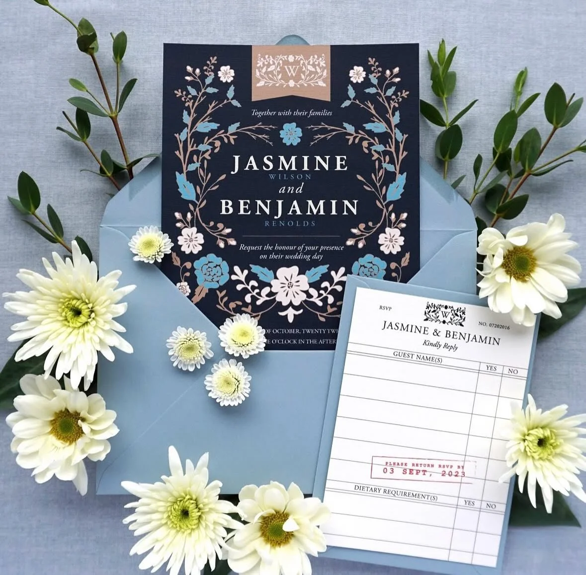 JASMINE - They say you should never judge a book by its cover, let&rsquo;s be honest as a lot of us do, an eye catching design can go a long way. You will certainly want to read this, a library themed invitation suite complete with an RSVP stamp card
