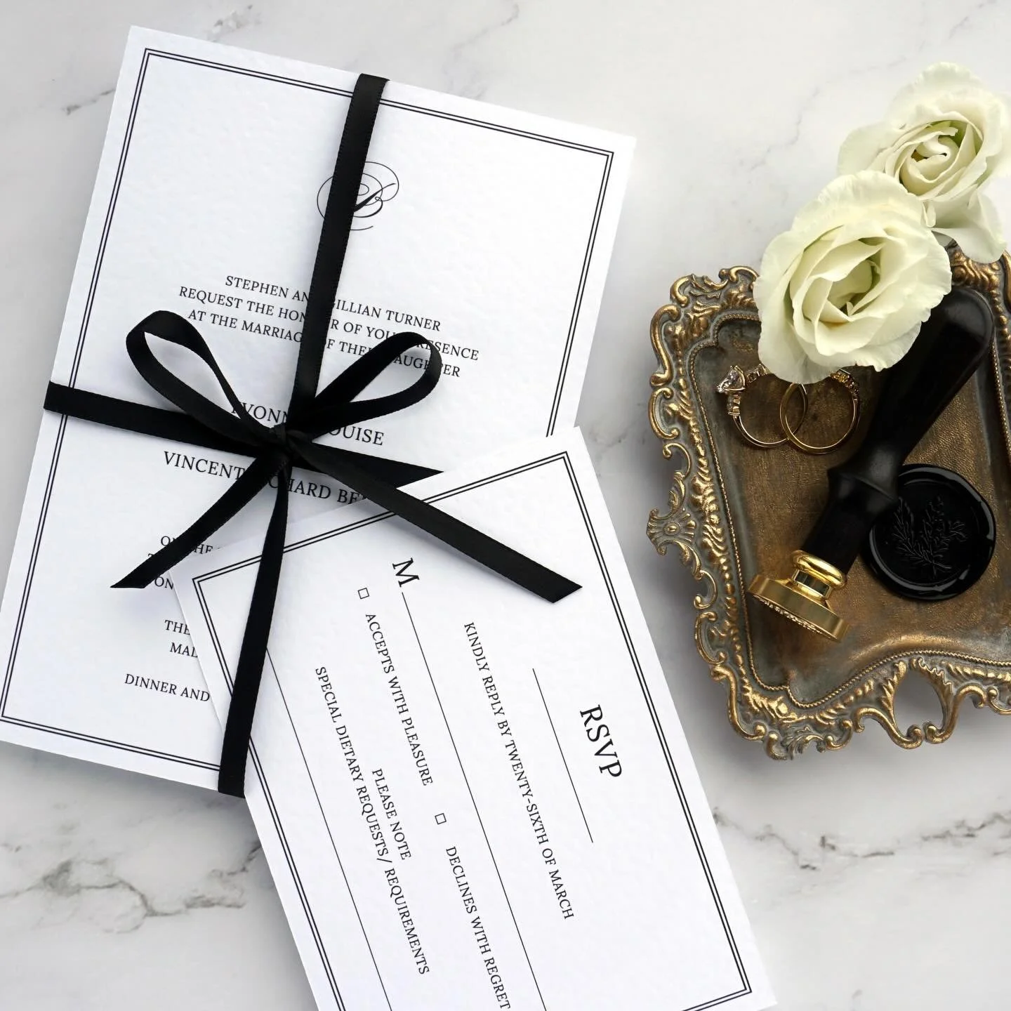 YVONNE - Simple, chic and elegant... some of the words used to describe this suite. Printed on premium heavyweight hammered cardstock, it gives a luxurious feel and can even be wrapped in ribbon for some extra charm and character
.
.
.
#weddingstatio