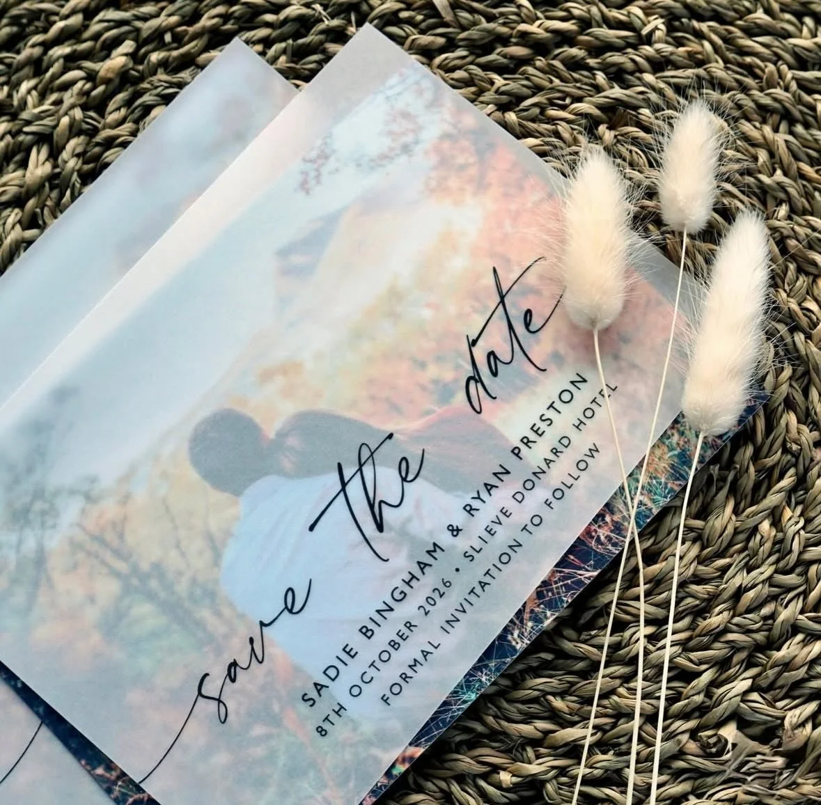 SADIE - Fancy something different for your save the dates? Why not try a photograph paired with a printed vellum cover, it&rsquo;s a great way to show off your favourite snaps as a couple and tie them into your stationery. If your heart is set on a f